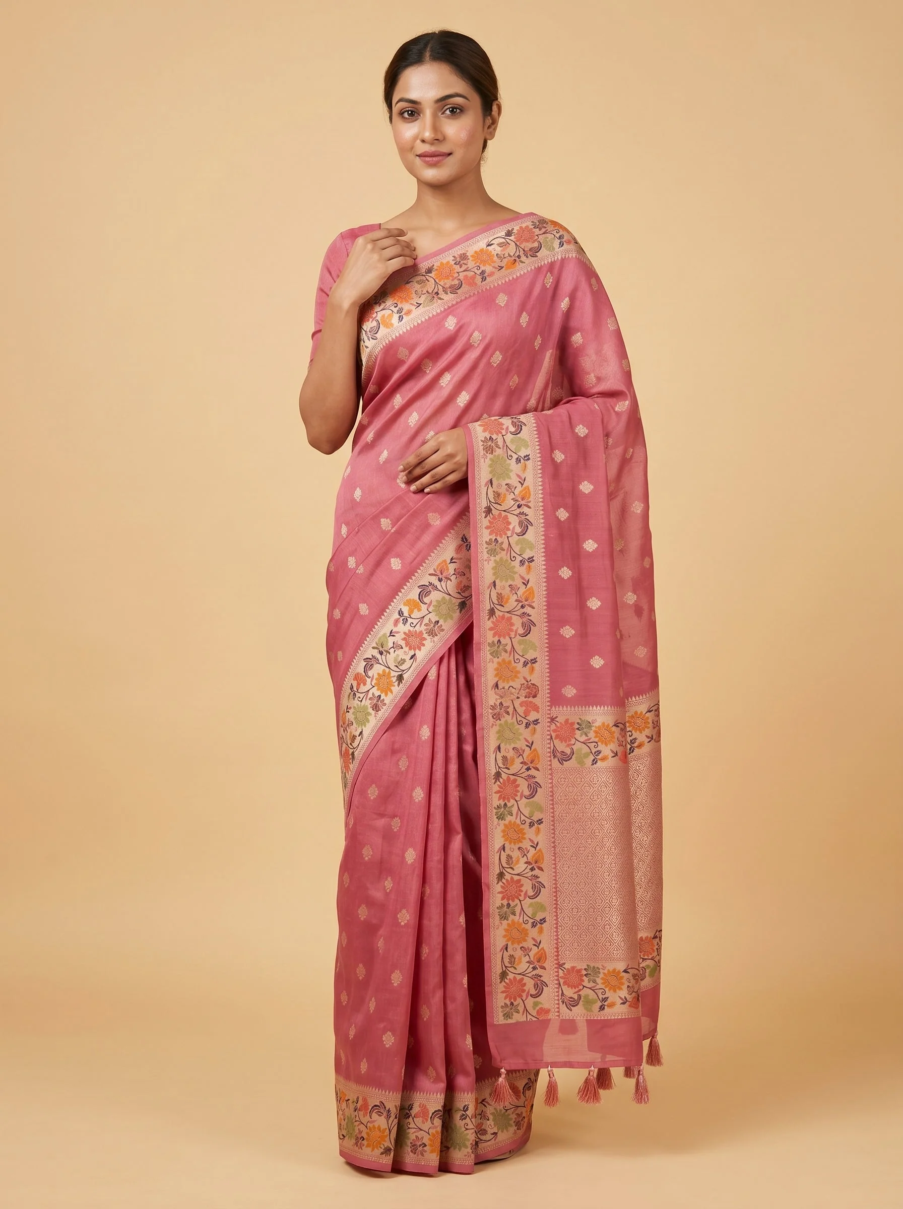 Dusty Pink Muted Embroidered Saree