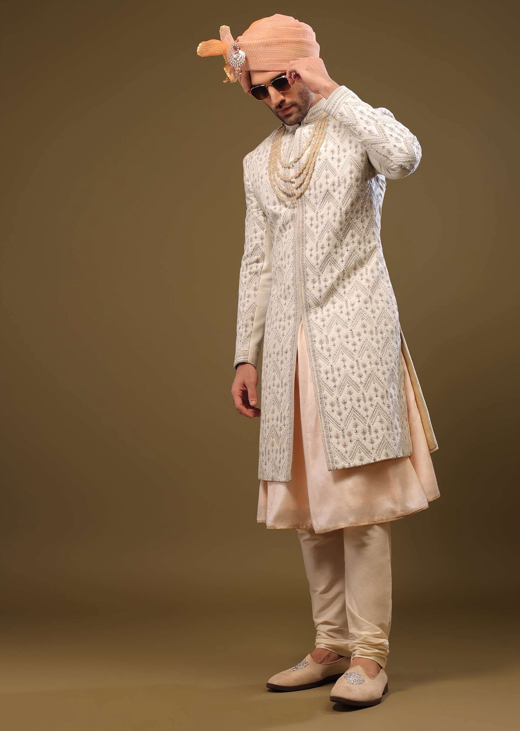 Silk Sherwani Set With Exquisite Embroidery - Image 2