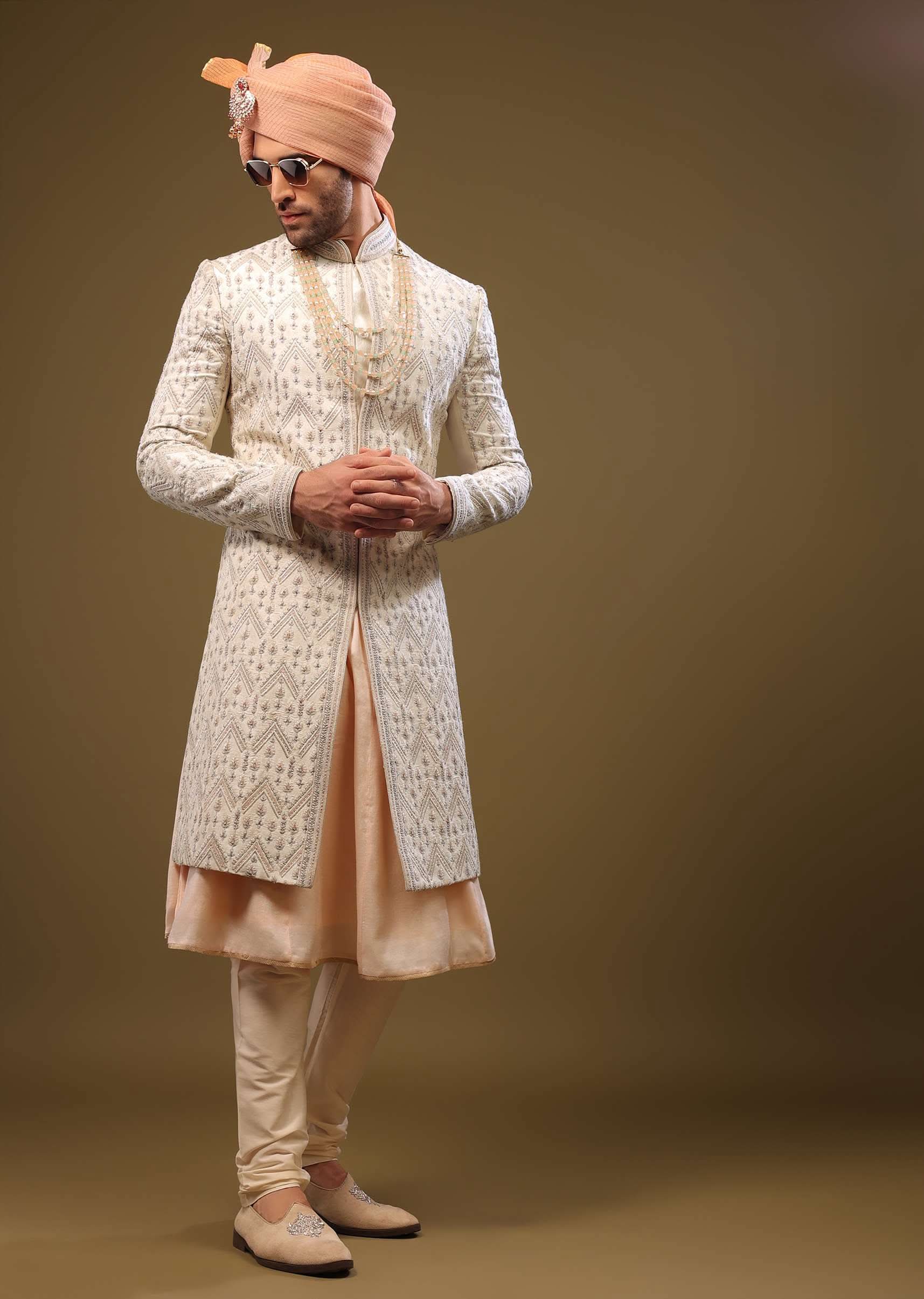 Silk Sherwani Set With Exquisite Embroidery - Image 5