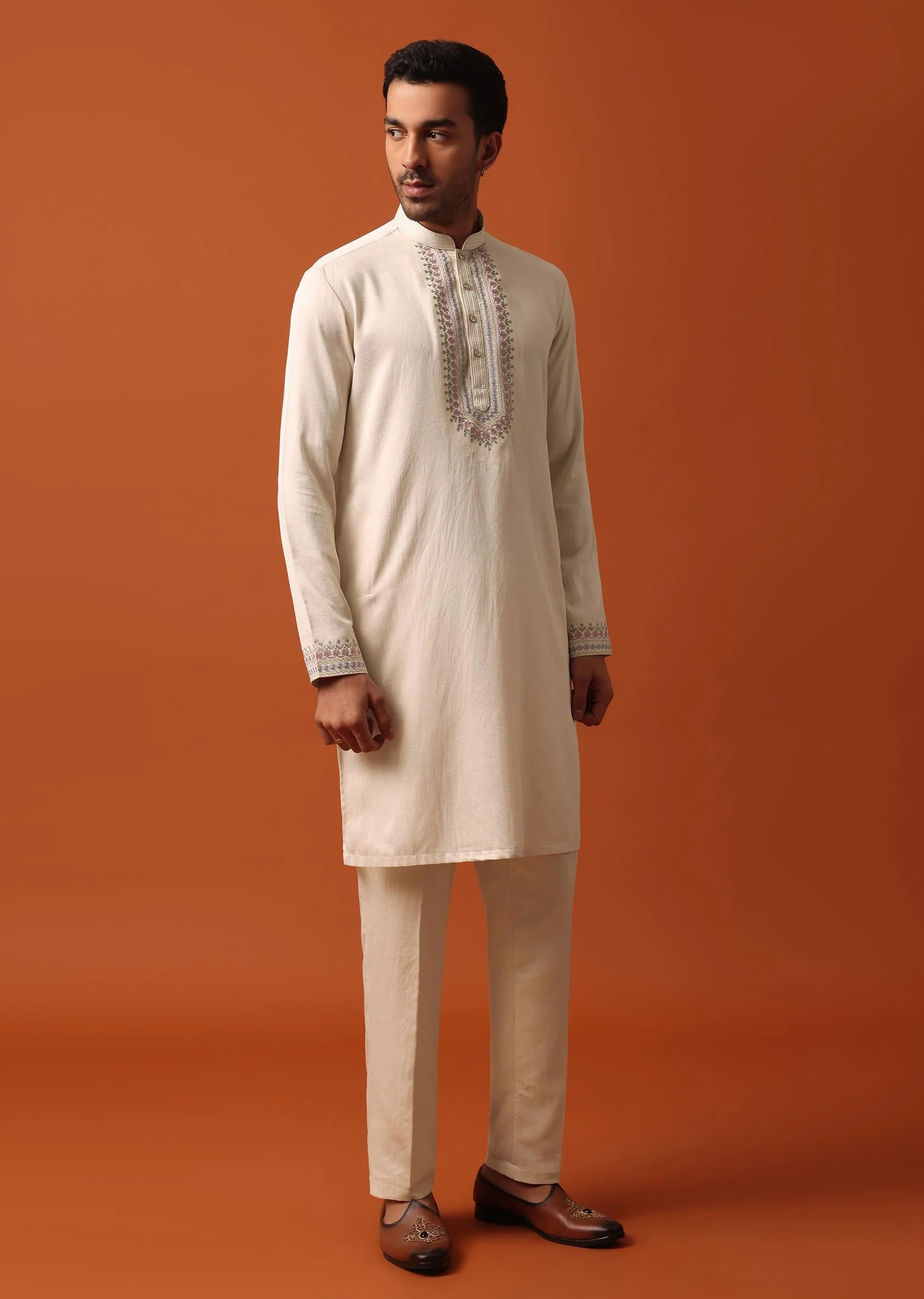 Elegant Beige Exquisite Embroidered Jacket Kurta Set - Image 6
