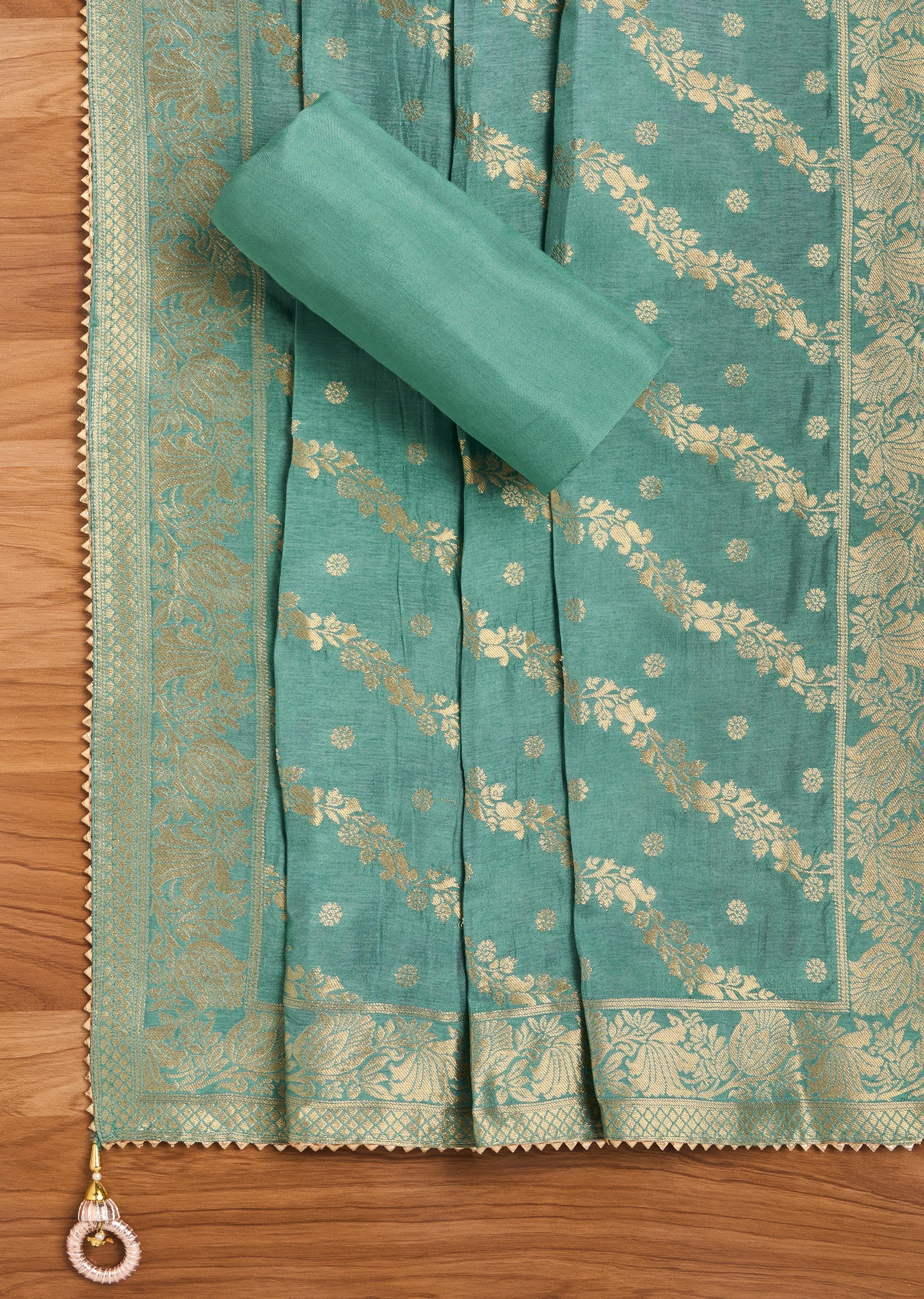 Elegant Blue Chanderi Suit Fabric with Dupatta - Image 4