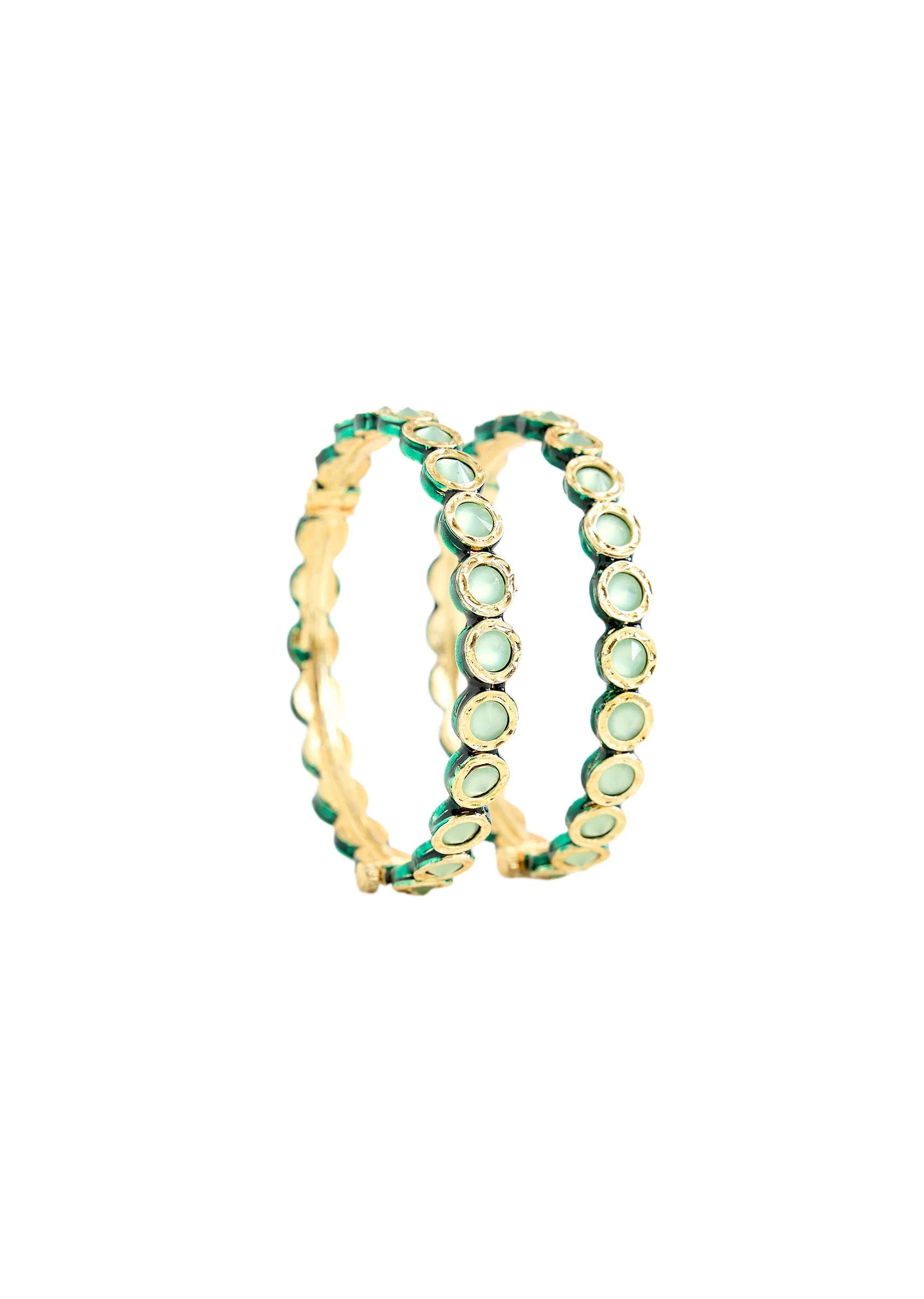 Elegant Gold Tone Green Stone Bangles for Women - Image 2
