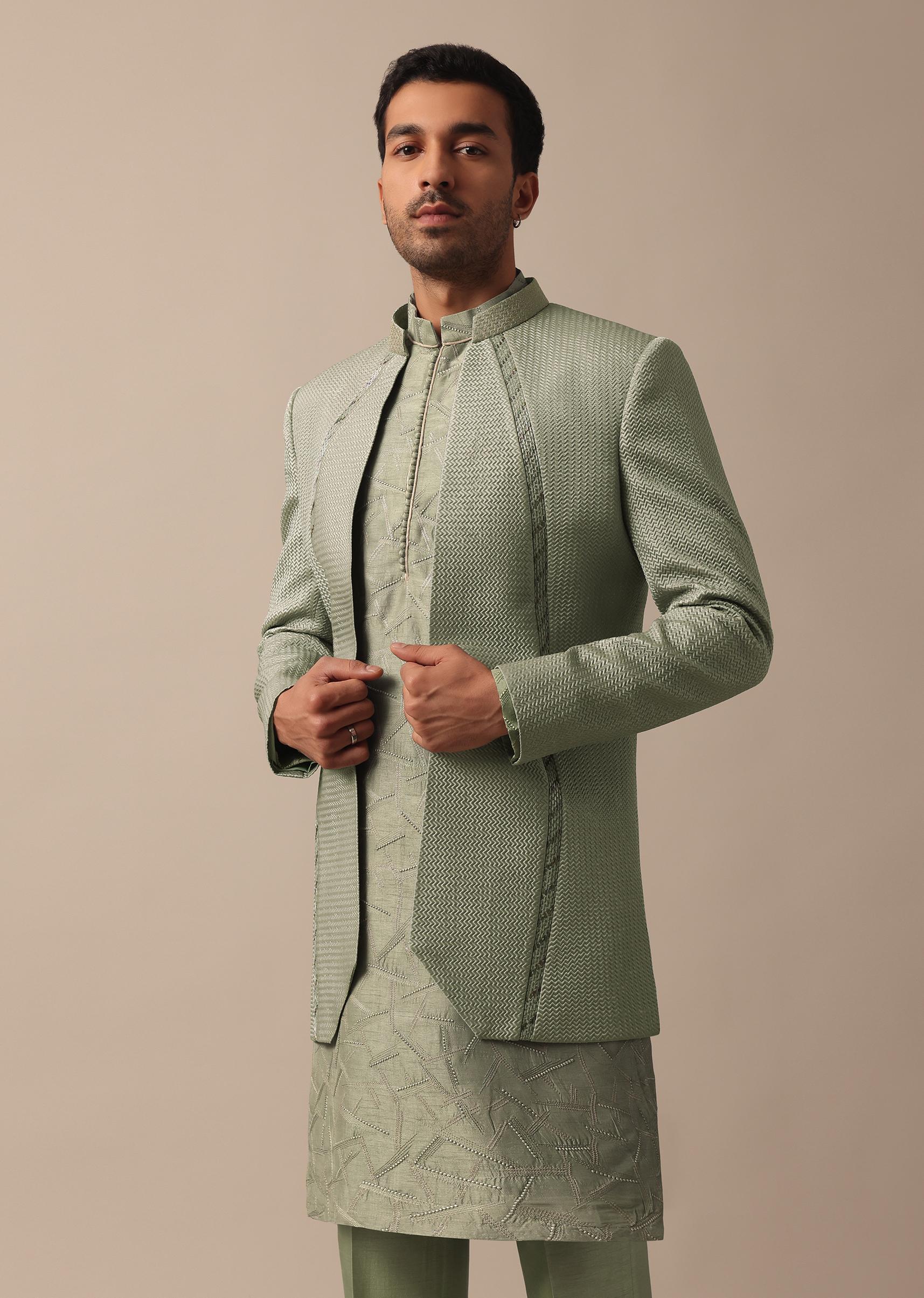 Elegant Green Indowestern Set Featuring Striking Self Work - Image 4