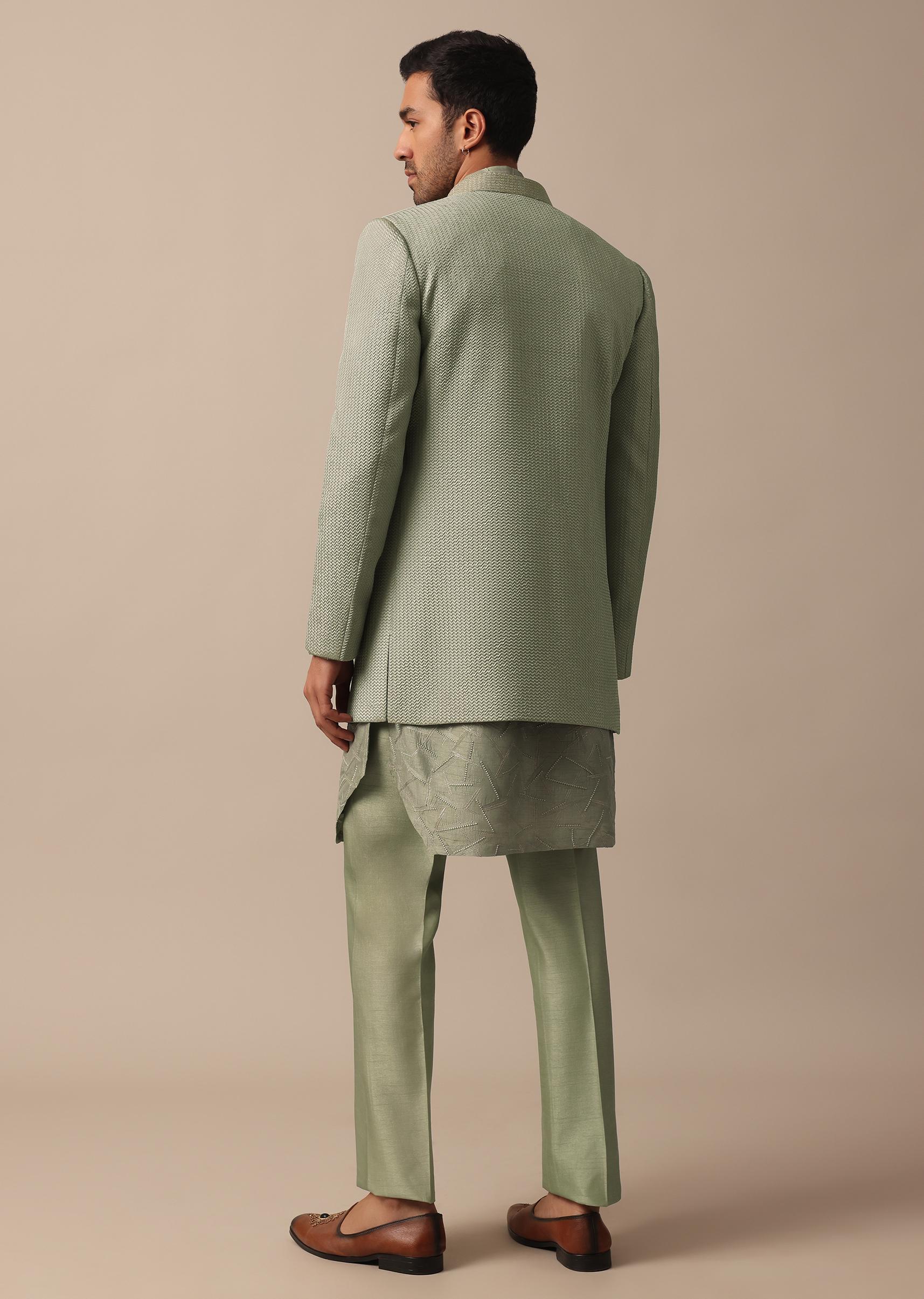 Elegant Green Indowestern Set Featuring Striking Self Work - Image 5