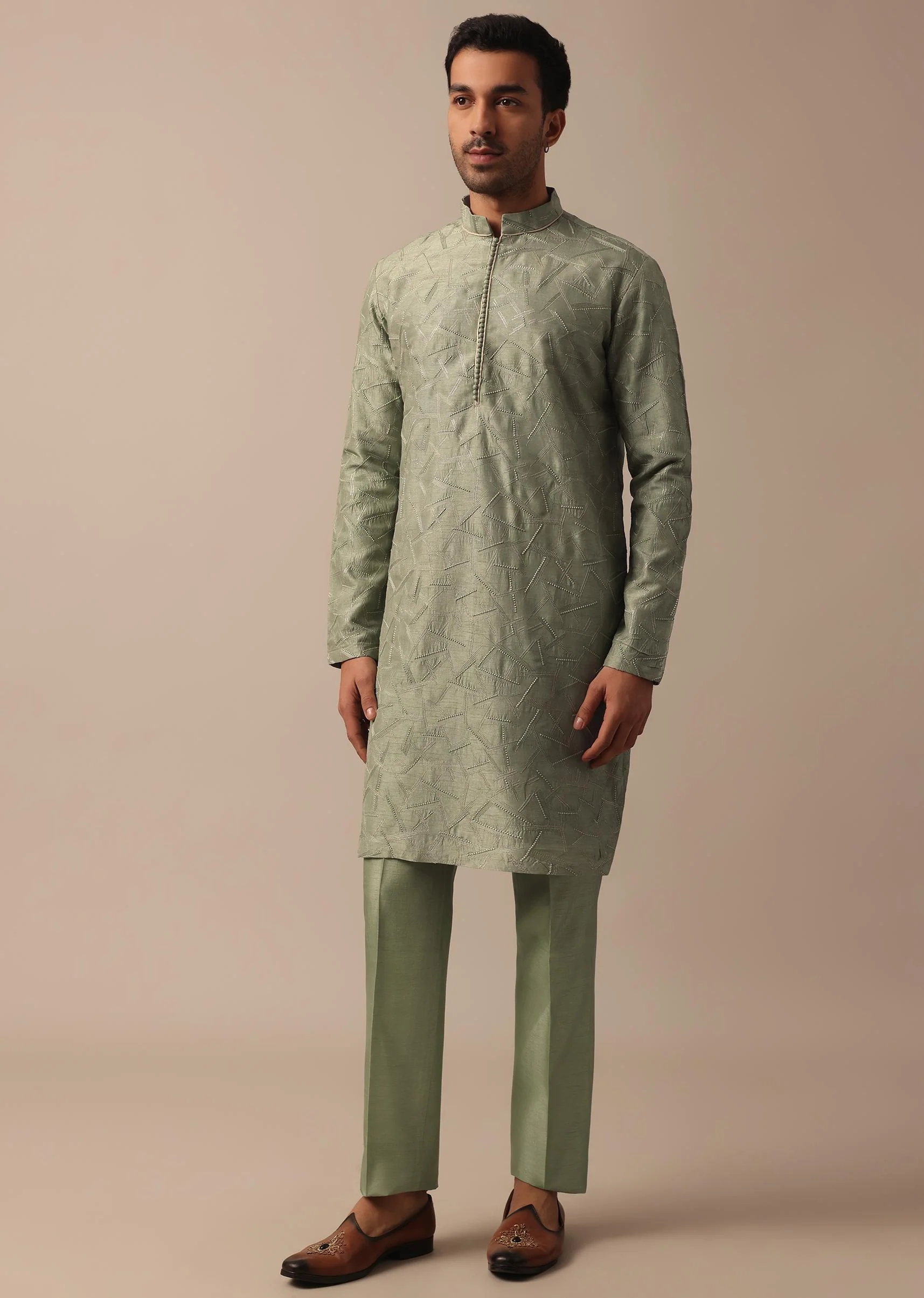 Elegant Green Indowestern Set Featuring Striking Self Work - Image 6