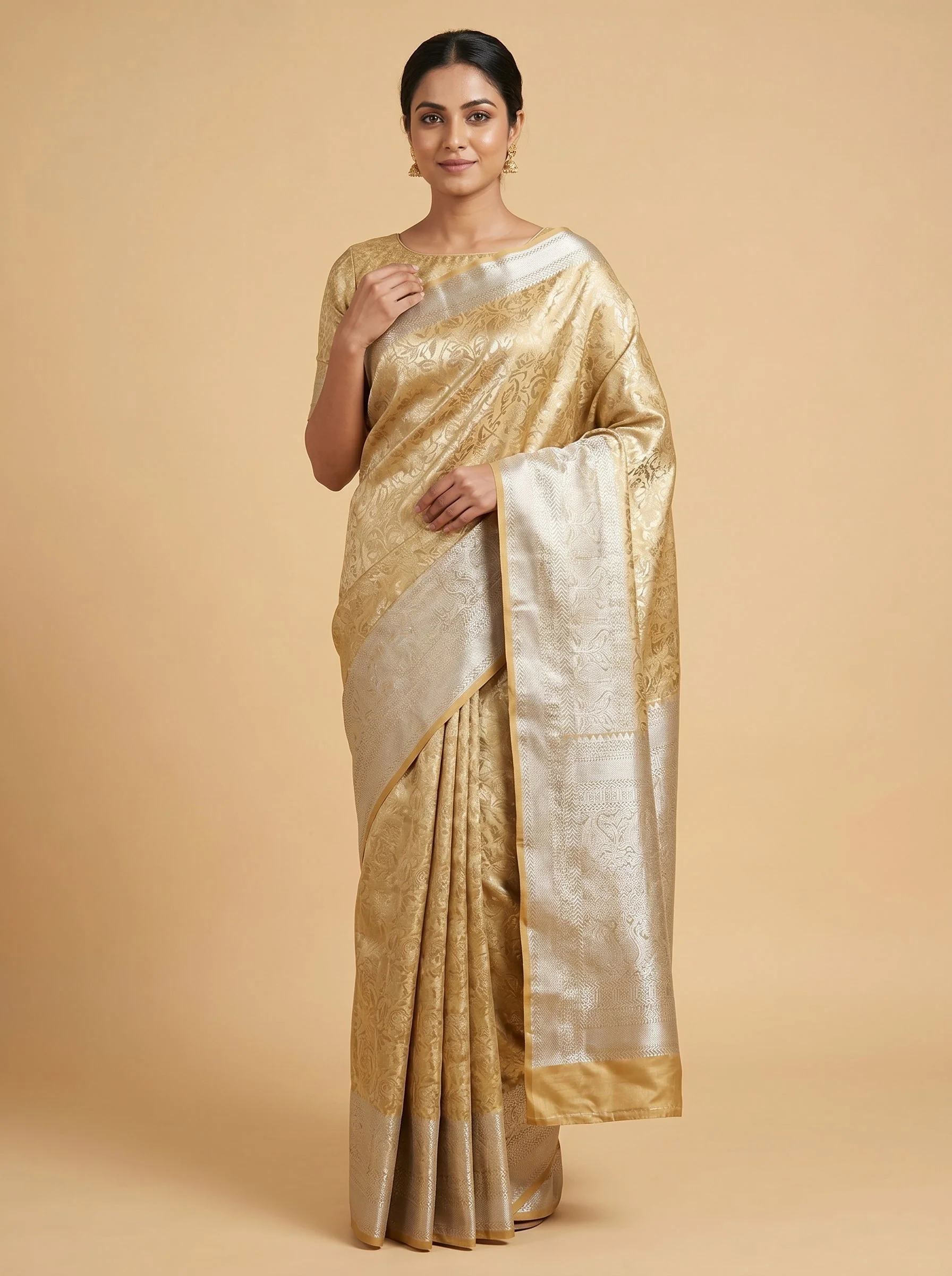 Elegant Ivory Gold Handloom Saree