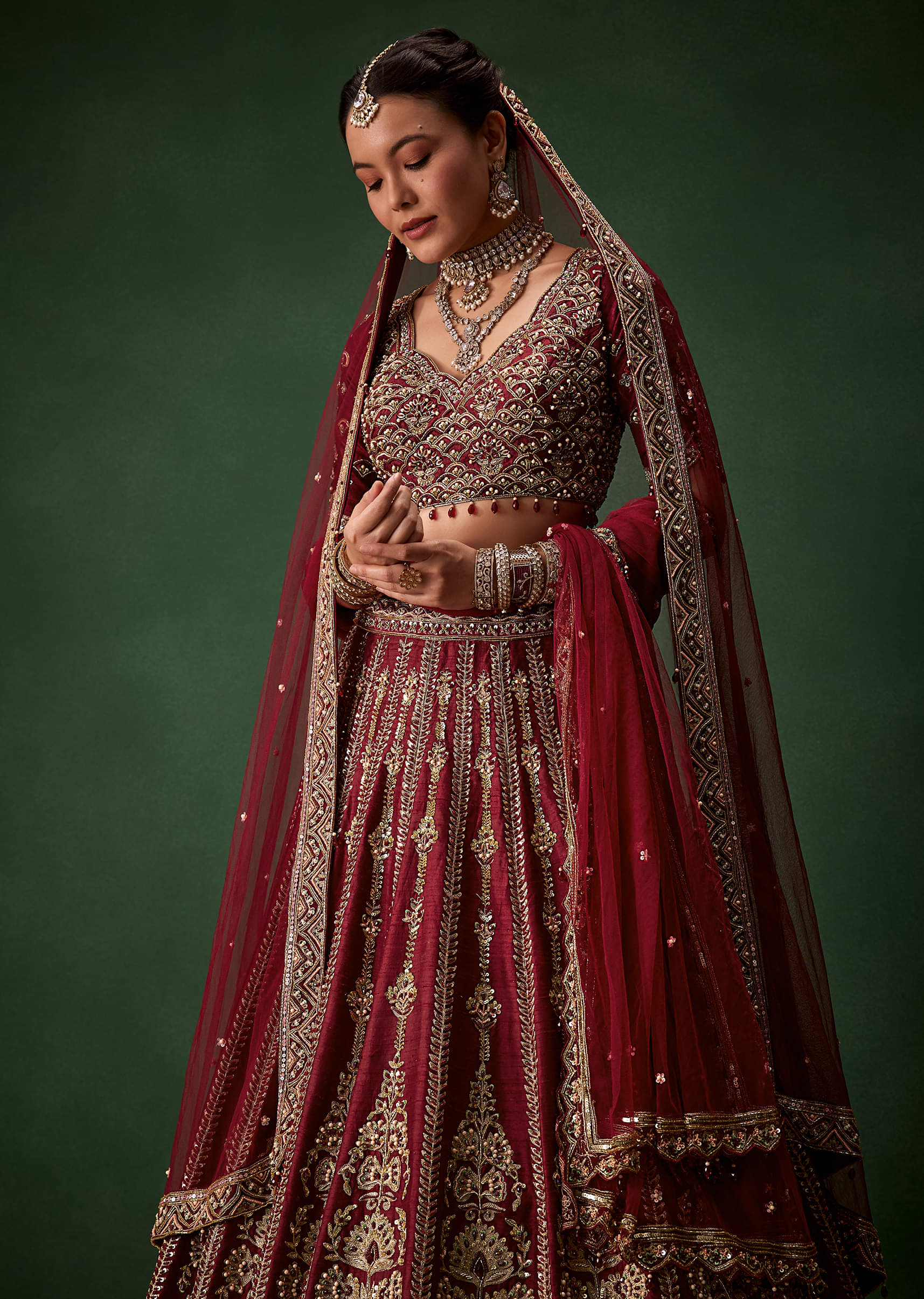 Embellished Bridal Lehenga Heavy Work Set with Two Dupattas - Image 3