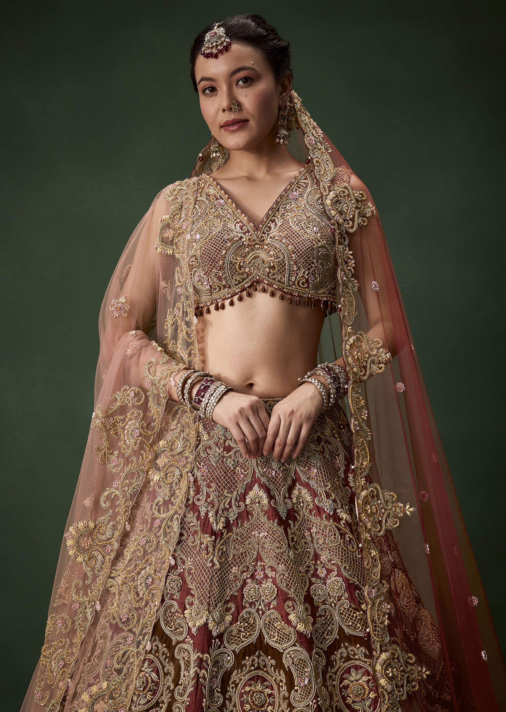Embellished Bridal Lehenga Set with Two Dupattas - Image 6