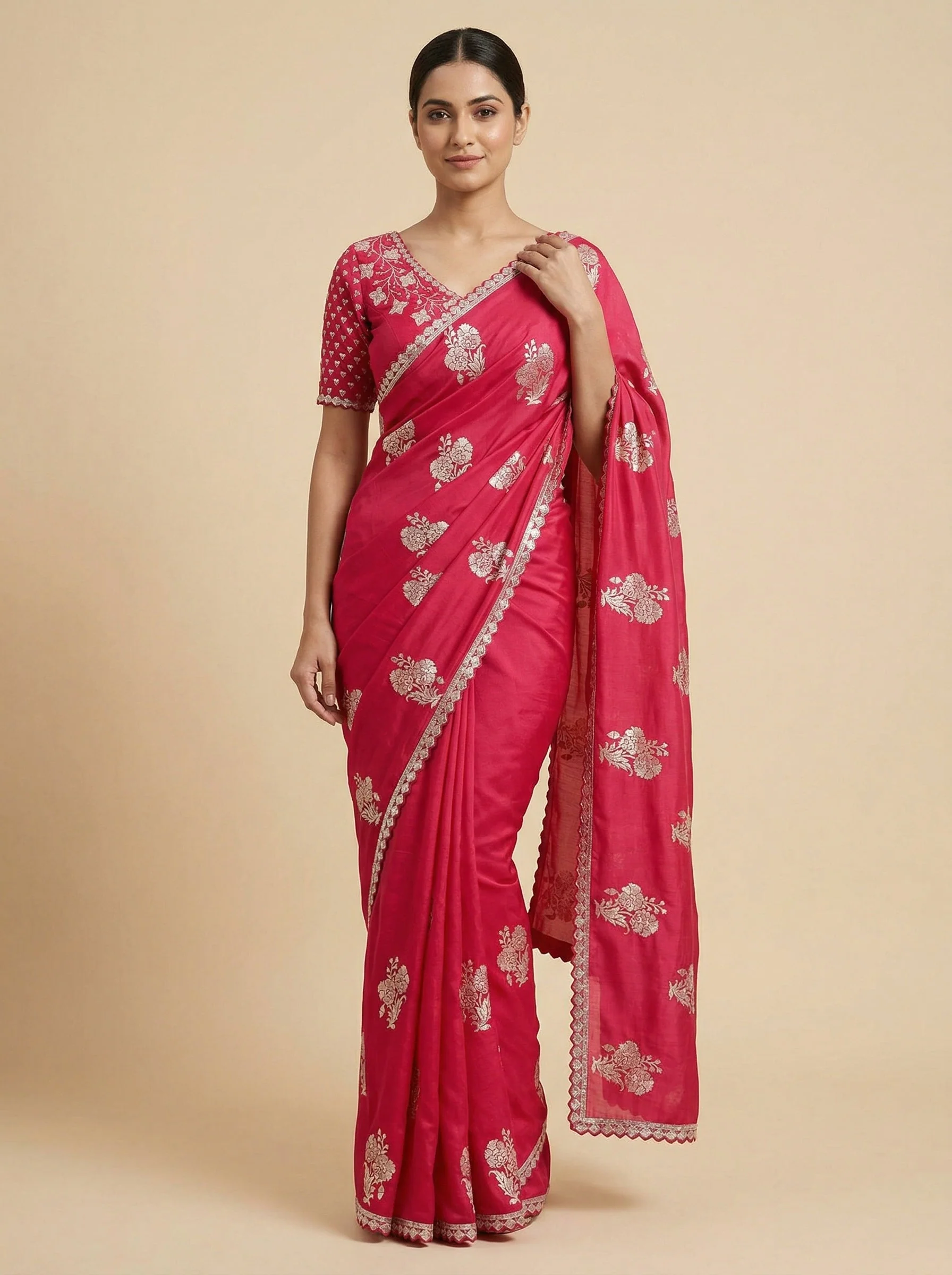 Ember Red Embroidered Saree