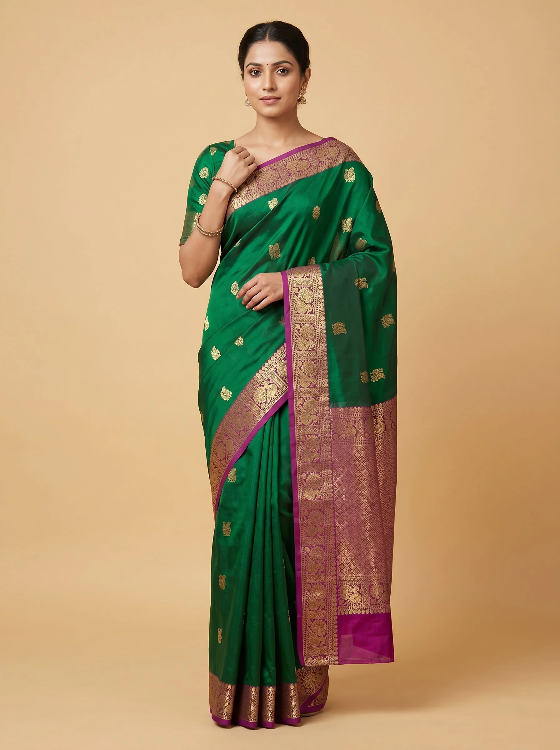 Emerald Buti Green Handloom Saree