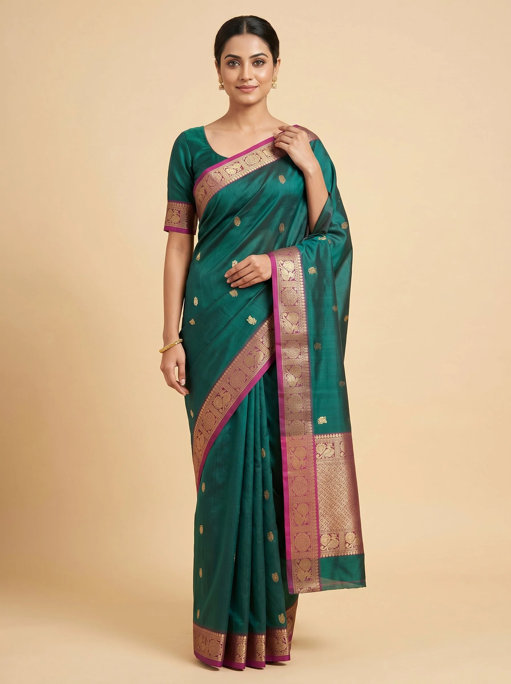 Emerald Dot Green Handloom Saree