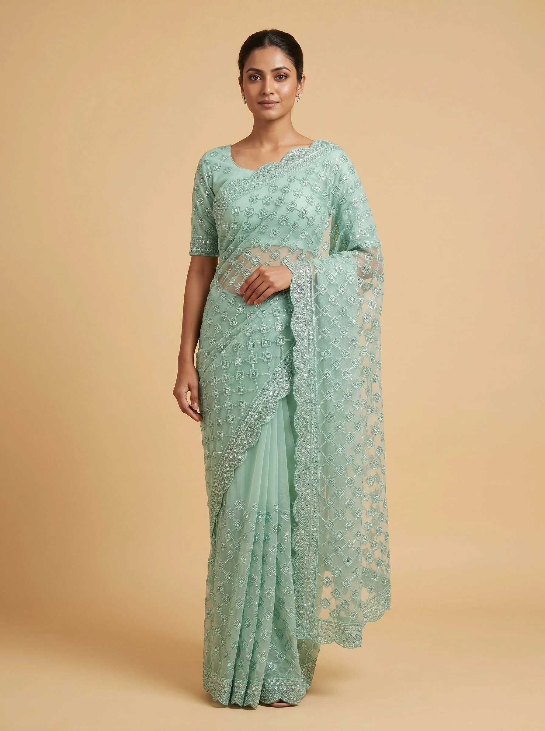 Emerald Teal Embroidered Saree