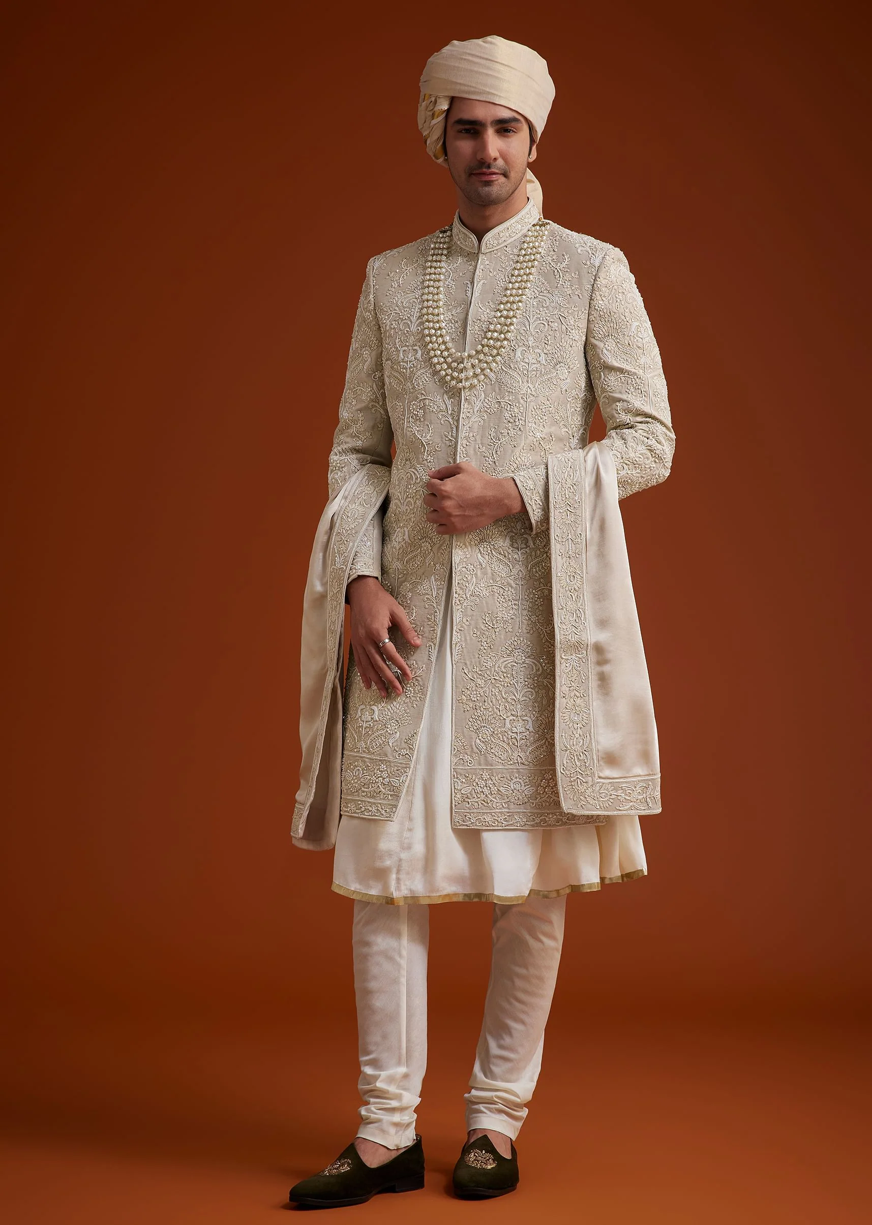Faun Sherwani Set With Dori And Resham Work