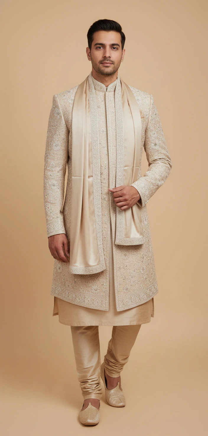 Fawn Traditional Sherwani - Image 2