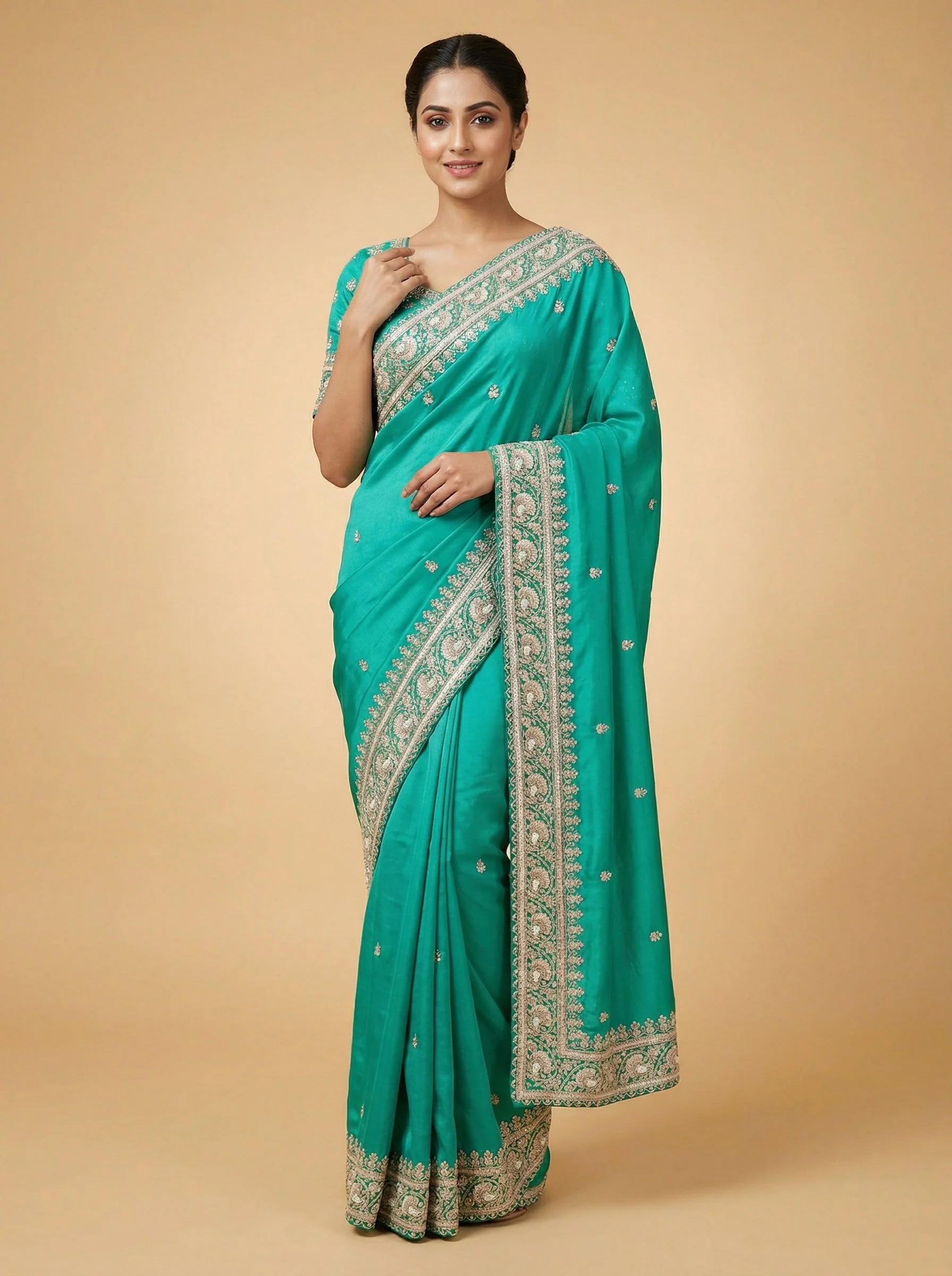 Fern Emerald Green Embroidered Saree