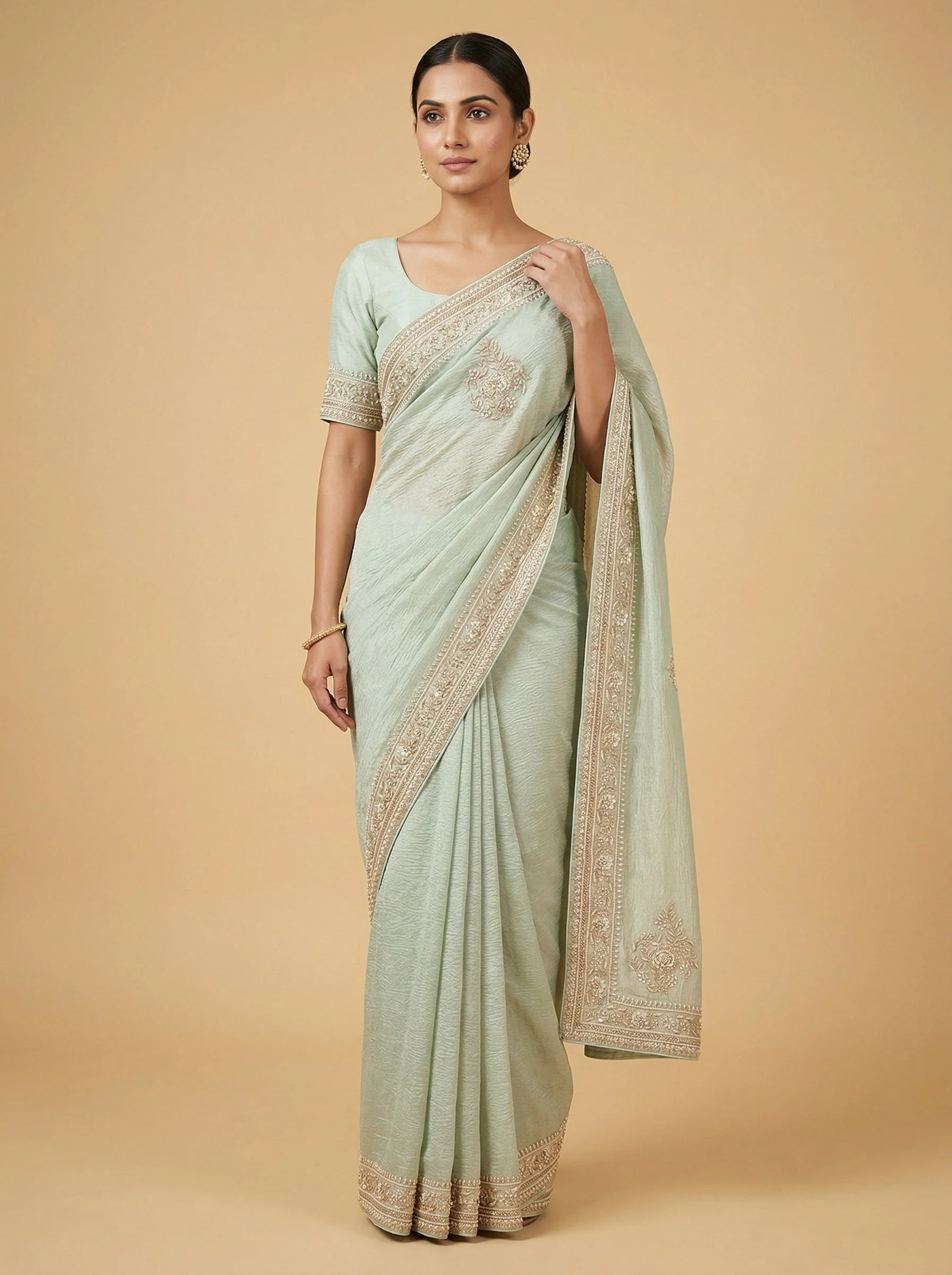 Festive Gold Embroidered Saree