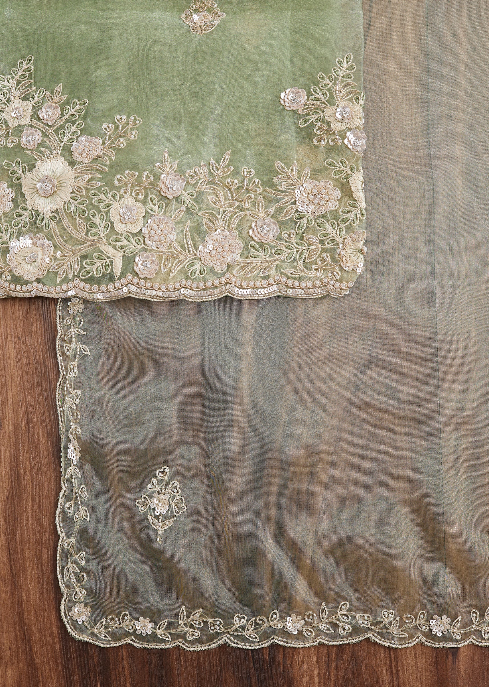 Festive Green Organza Suit Set - Image 3