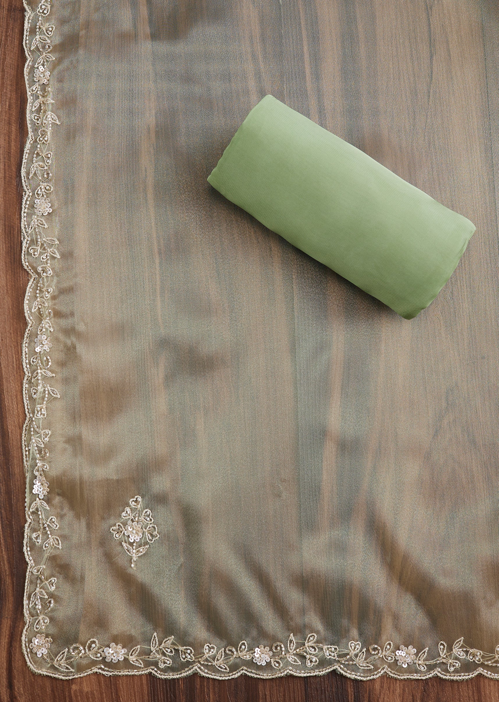 Festive Green Organza Suit Set - Image 4
