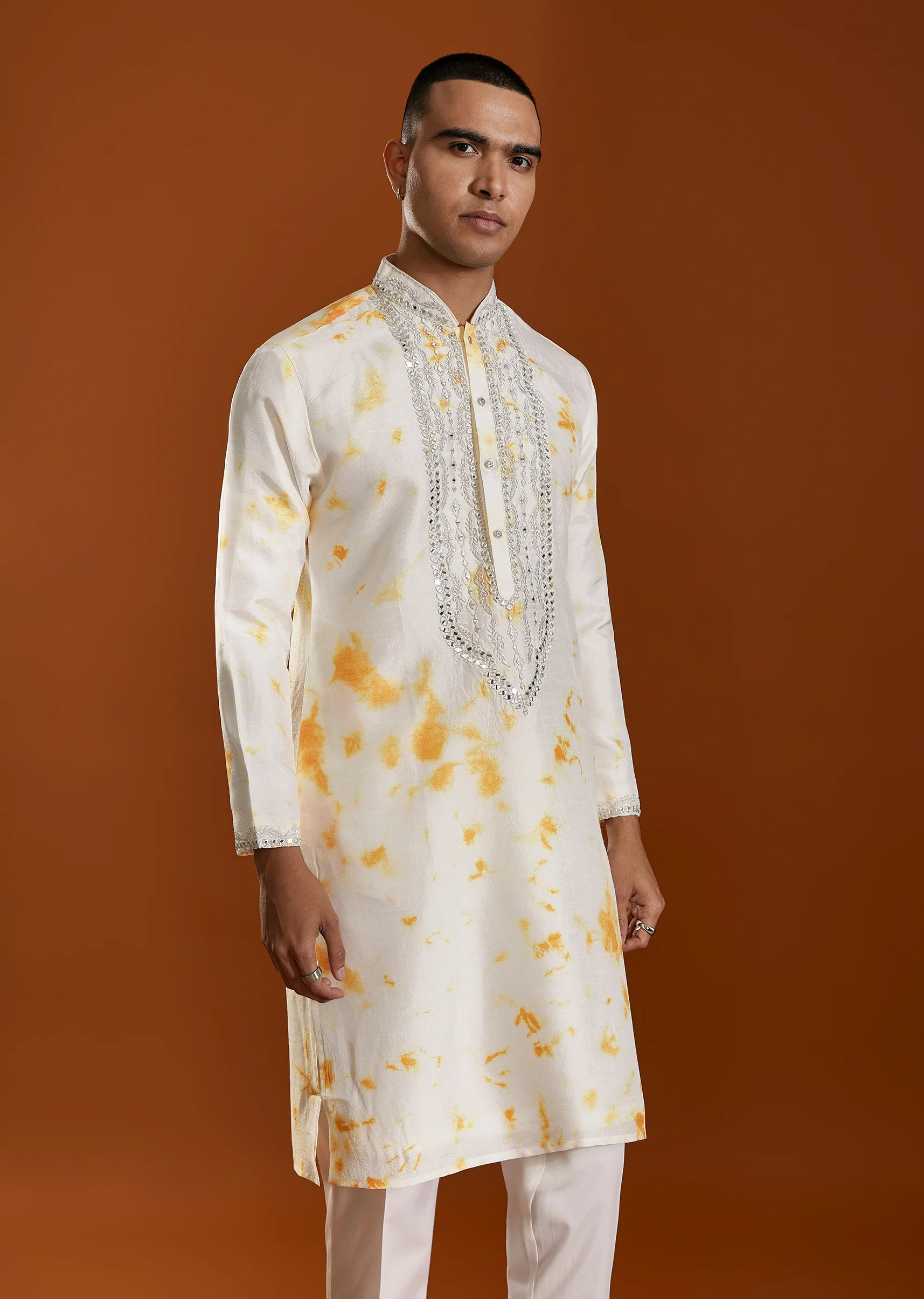 Festive Orange Duo – Indo Western Saree For Her And Kurta Set For Him - Image 8
