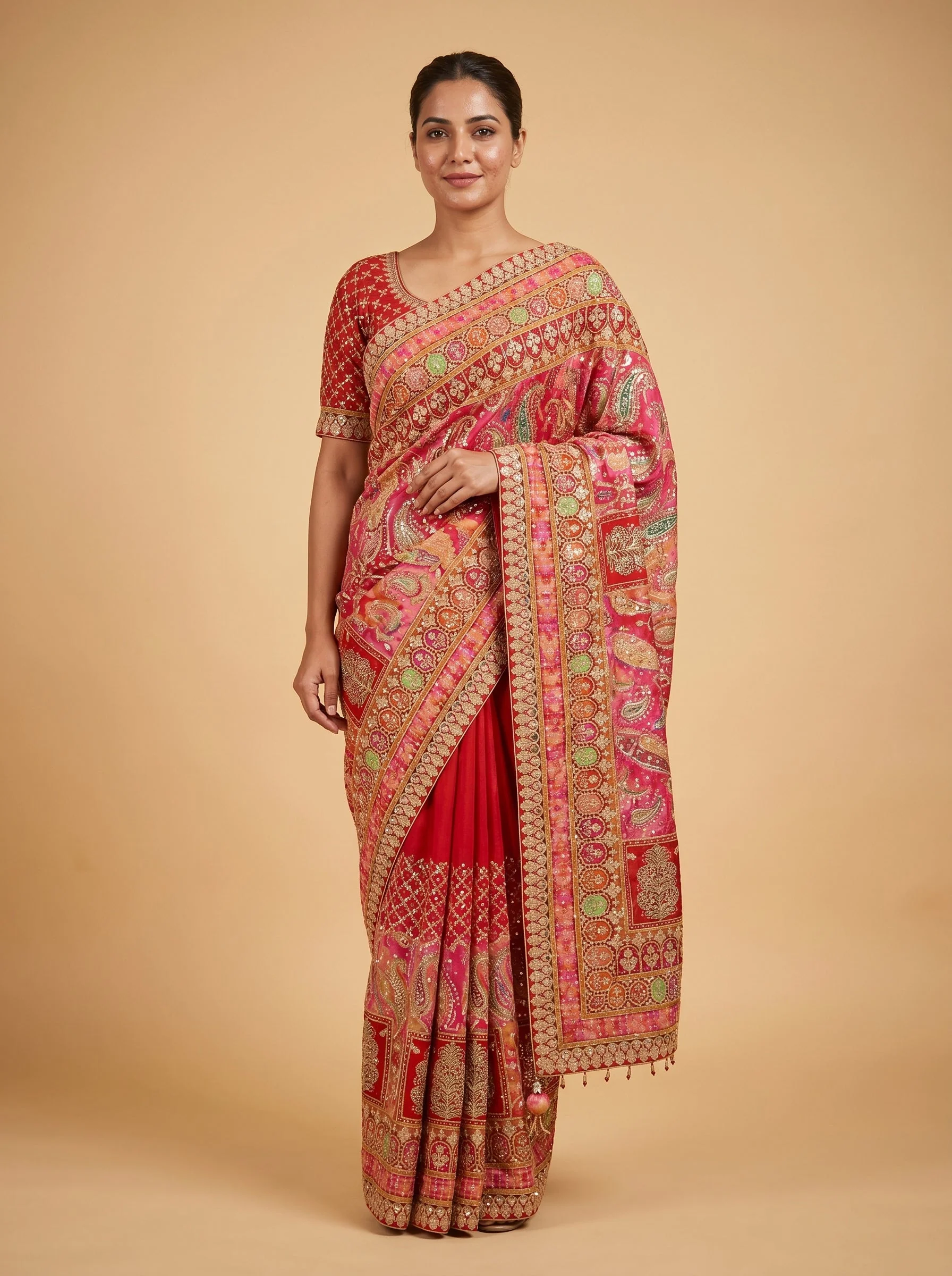 Festive Thread Red Embroidered Saree