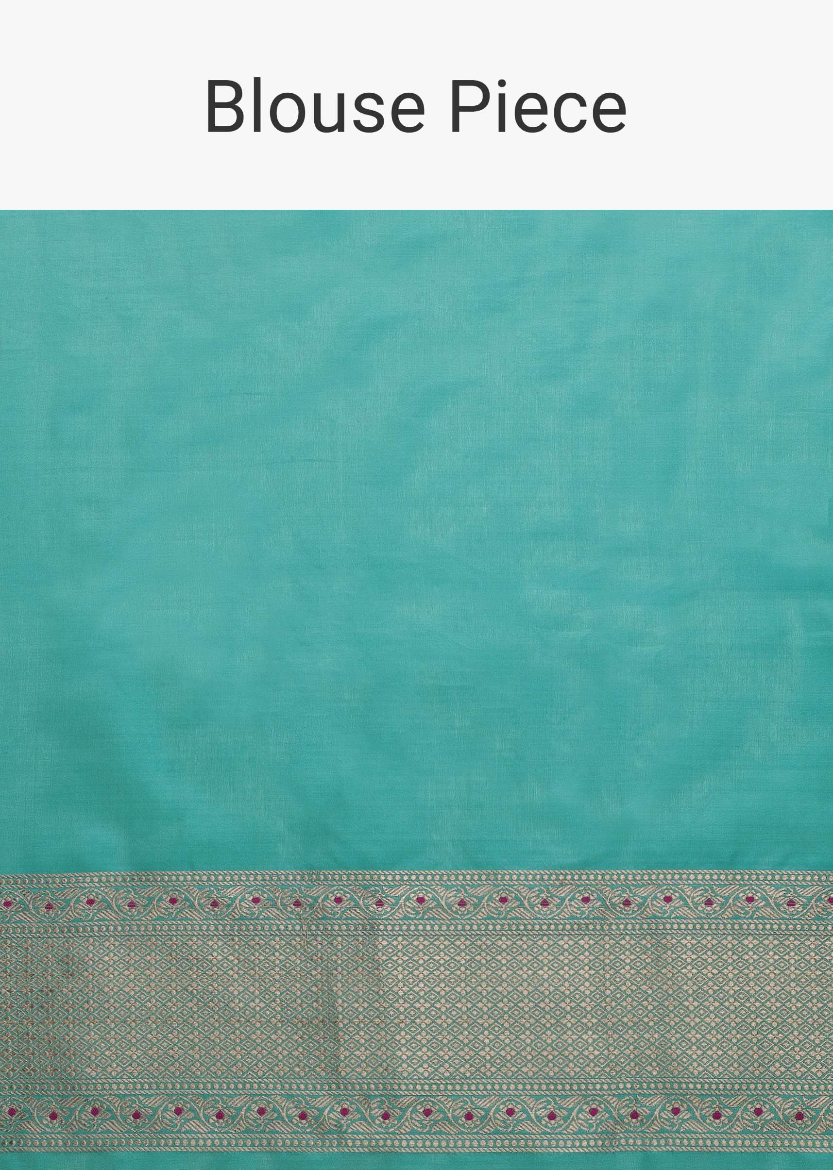 Firozi Blue Handloom Banarasi Saree In Uppada Silk With Gold Woven Meenakari Buttis And Unstitched Blouse - Image 5