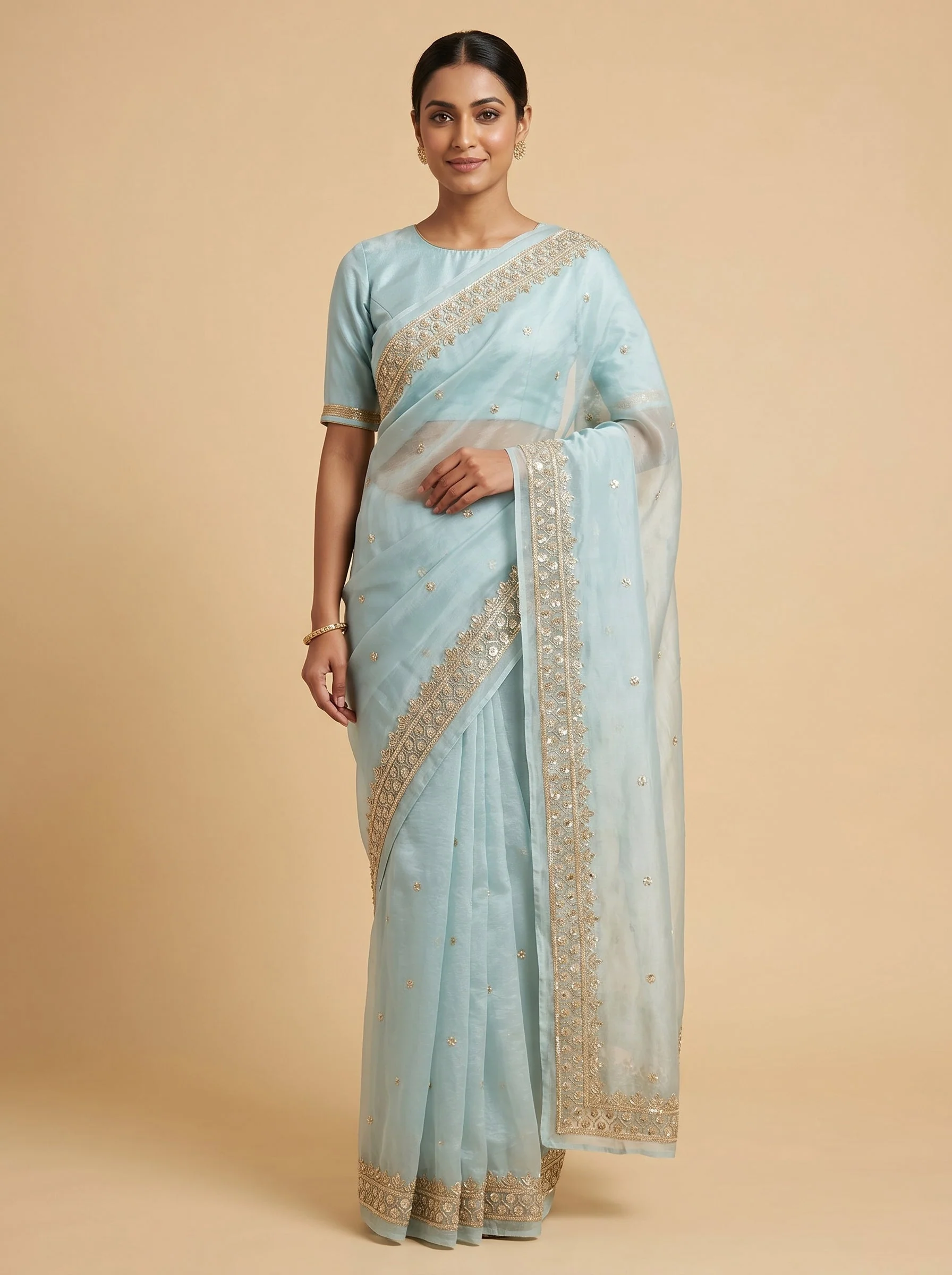 Firozi Fresh Detailing Embroidered Saree