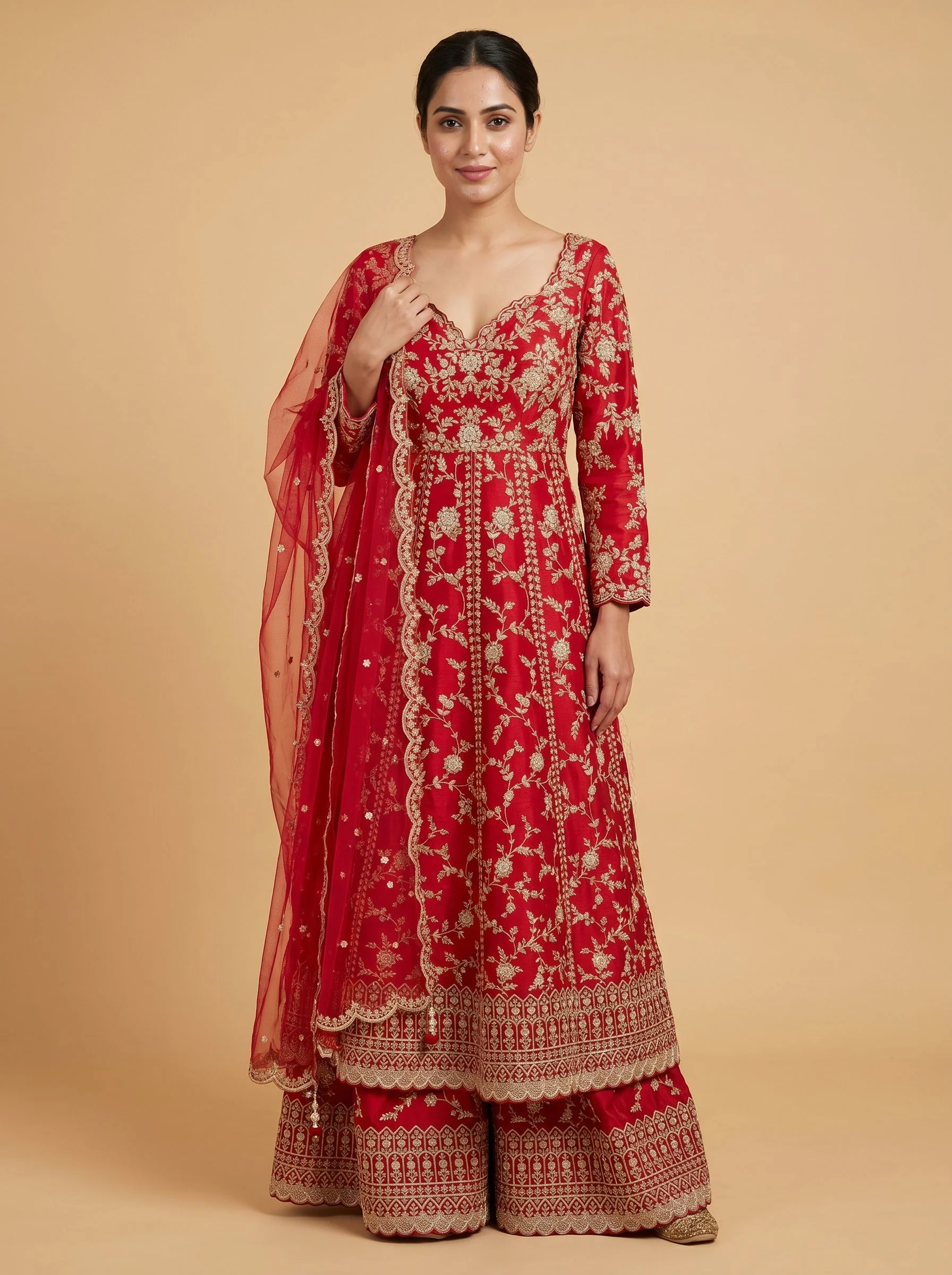 Flame Red Floor Length Set