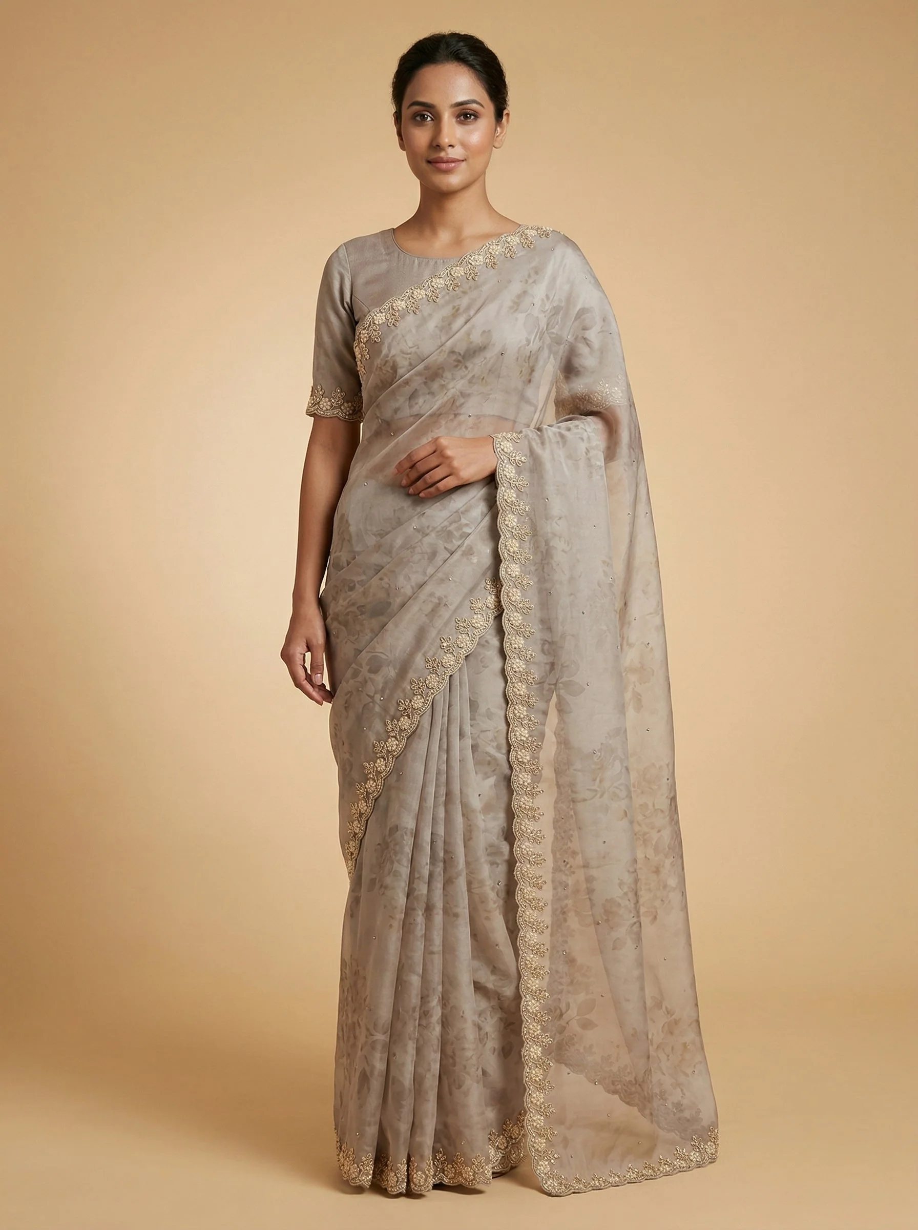 Flint Grey Embroidered Saree