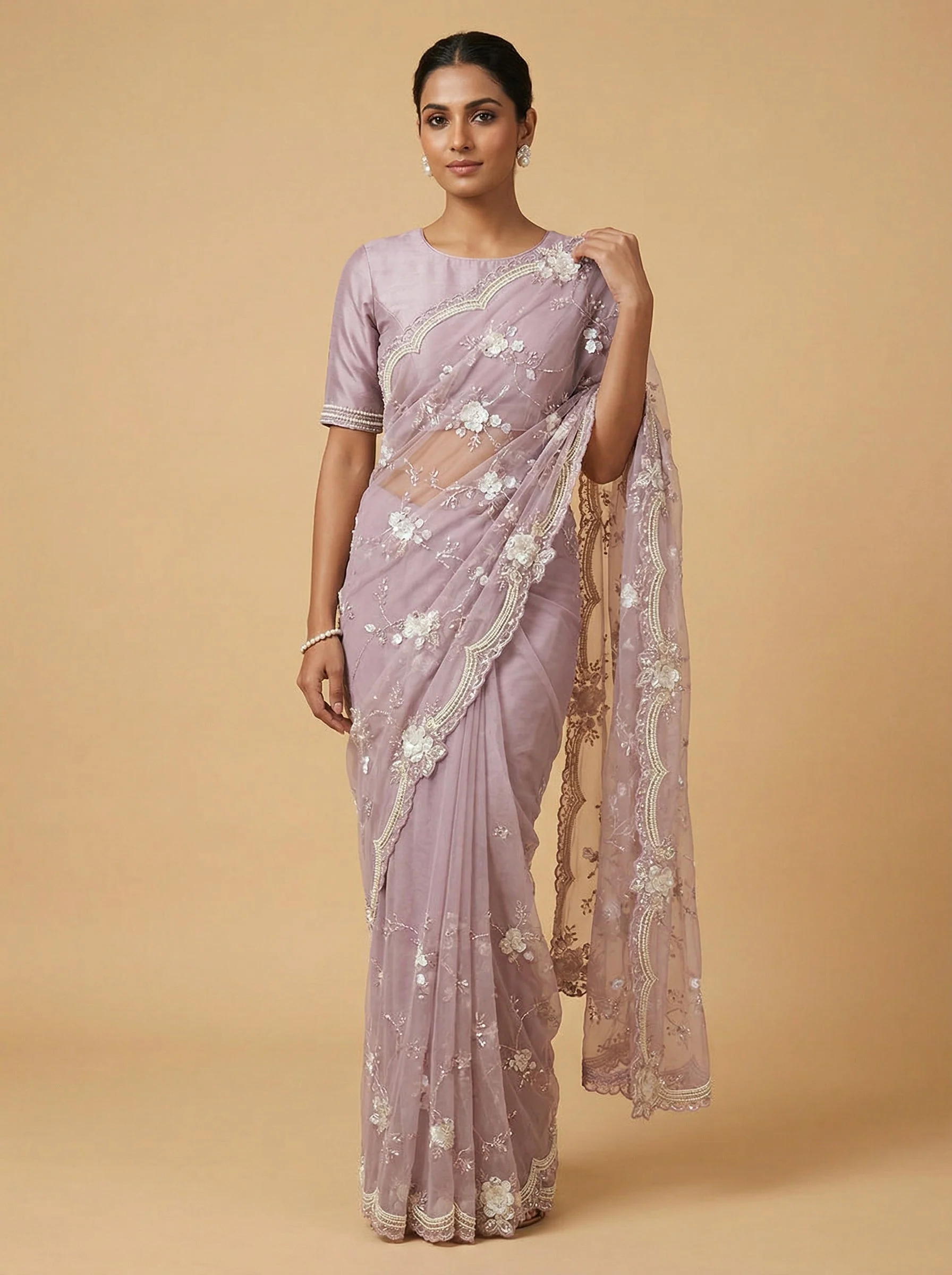 Floral Lavender Embroidered Saree