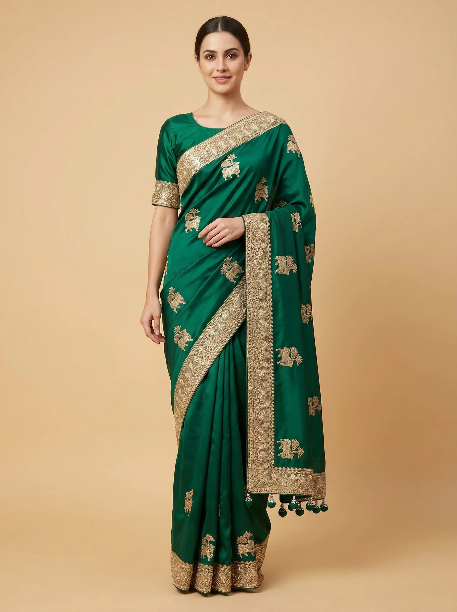 Forest Green Embroidered Saree