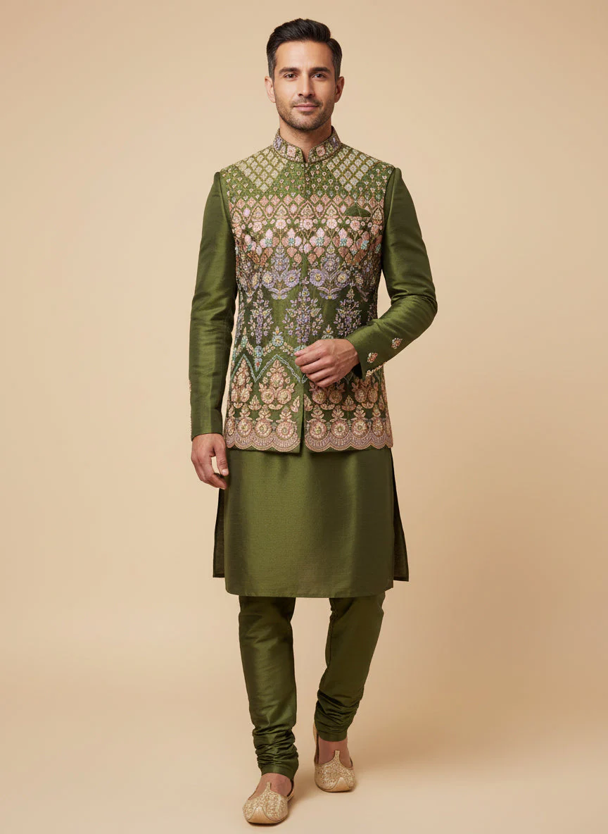 Forest Green Jacket Kurta Set - Image 2