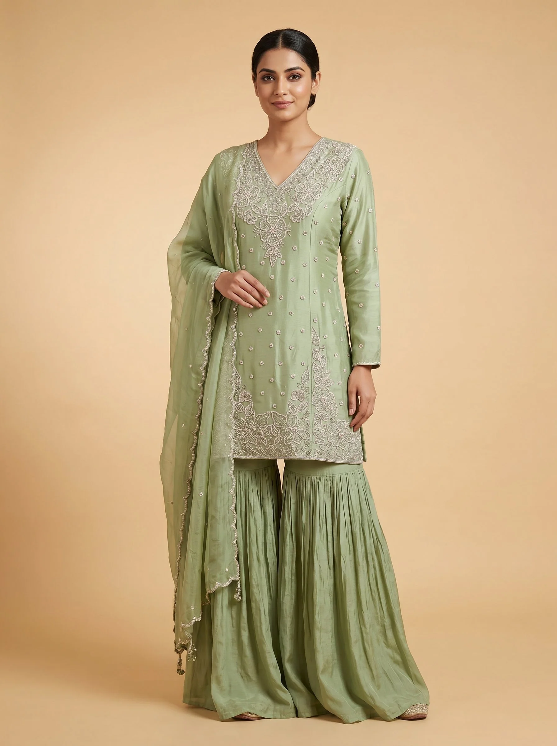 Fresh Meadow Green Sharara Set