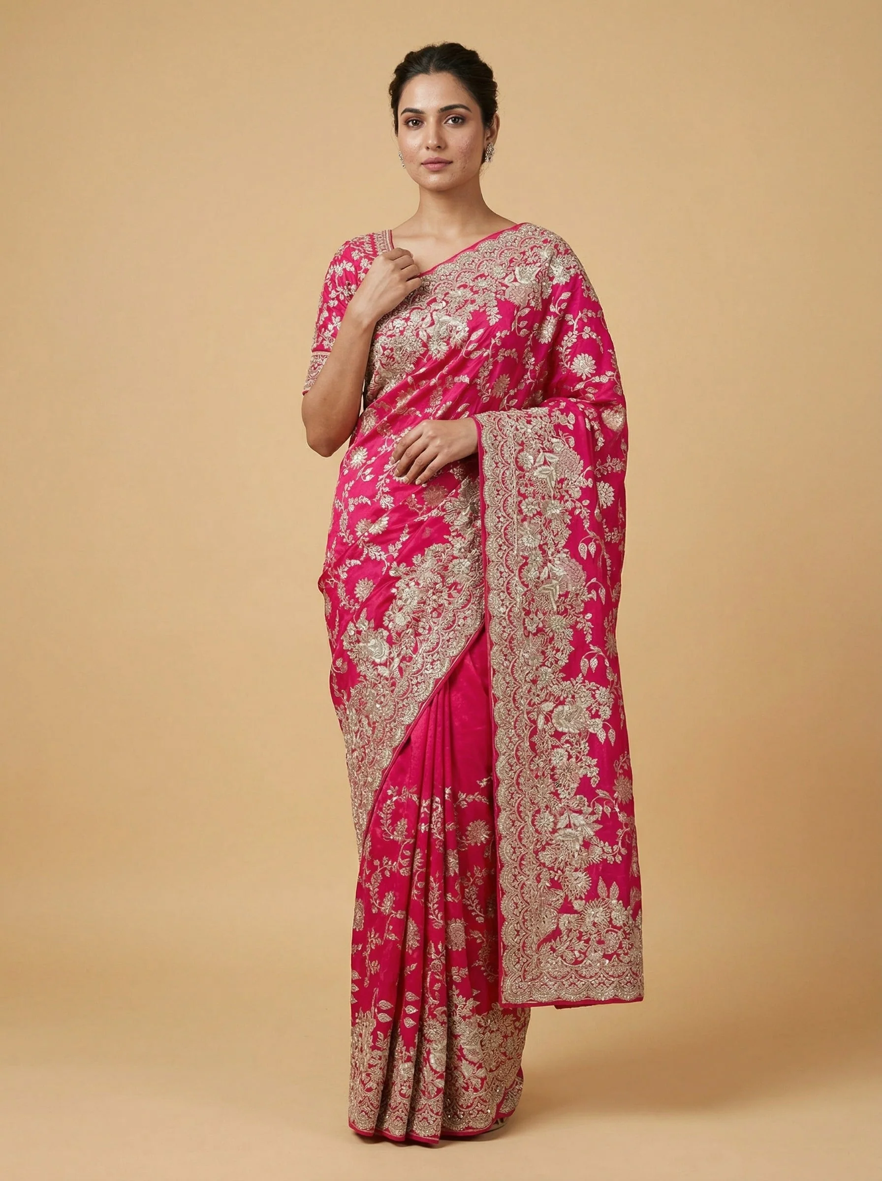Fuchsia Electric Magenta Embroidered Saree