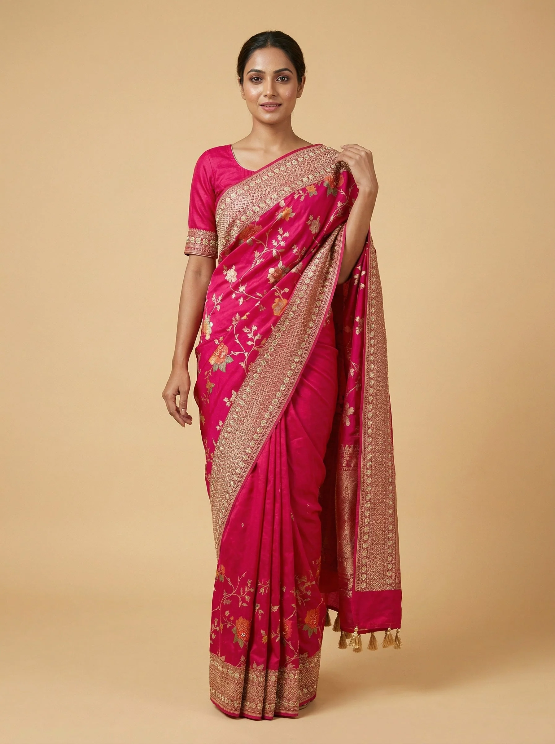 Fuchsia Magenta Rani Embroidered Saree