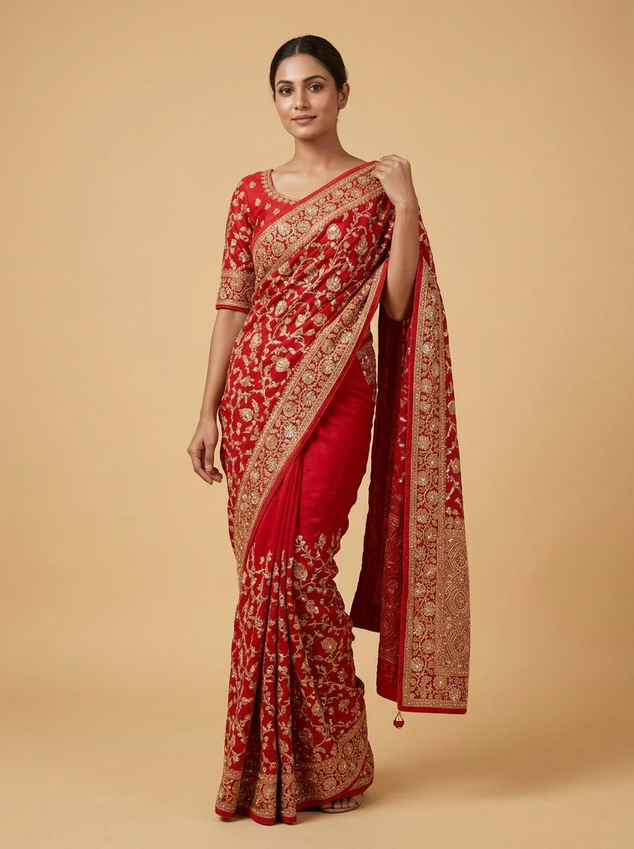 Garnet Red Deep Royal Saree