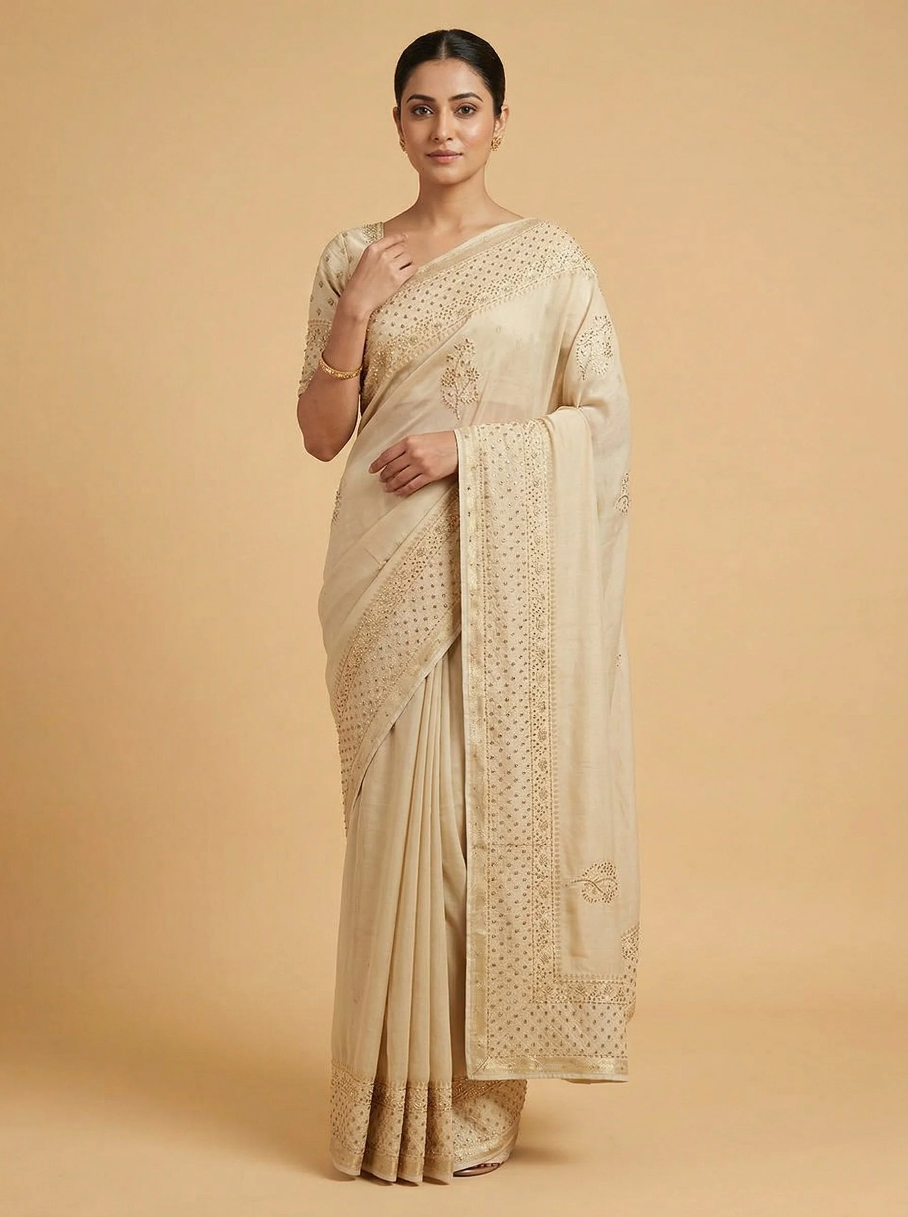 Gilded Amber Gold Embroidered Saree