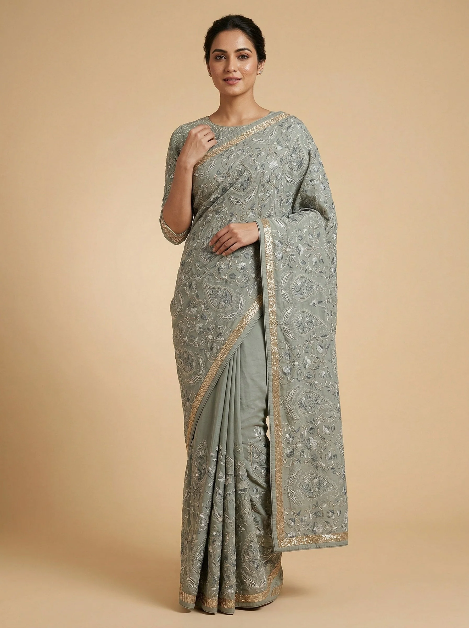 Glacial Blue Embroidered Saree