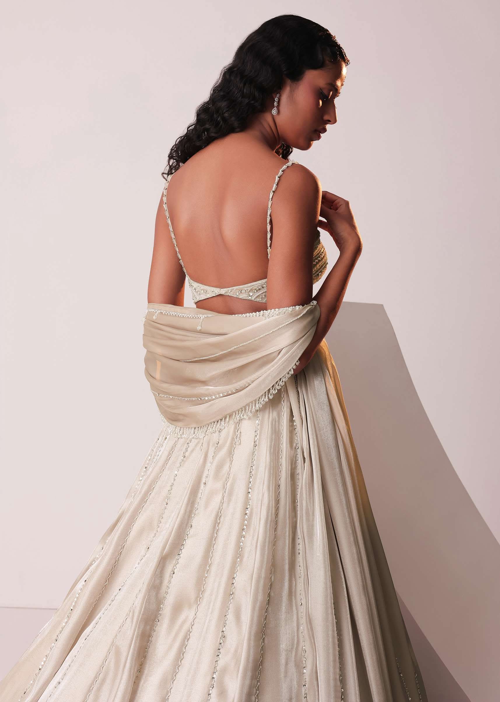 Glam Silver Embroidered Lehenga Set In Organza - Image 2
