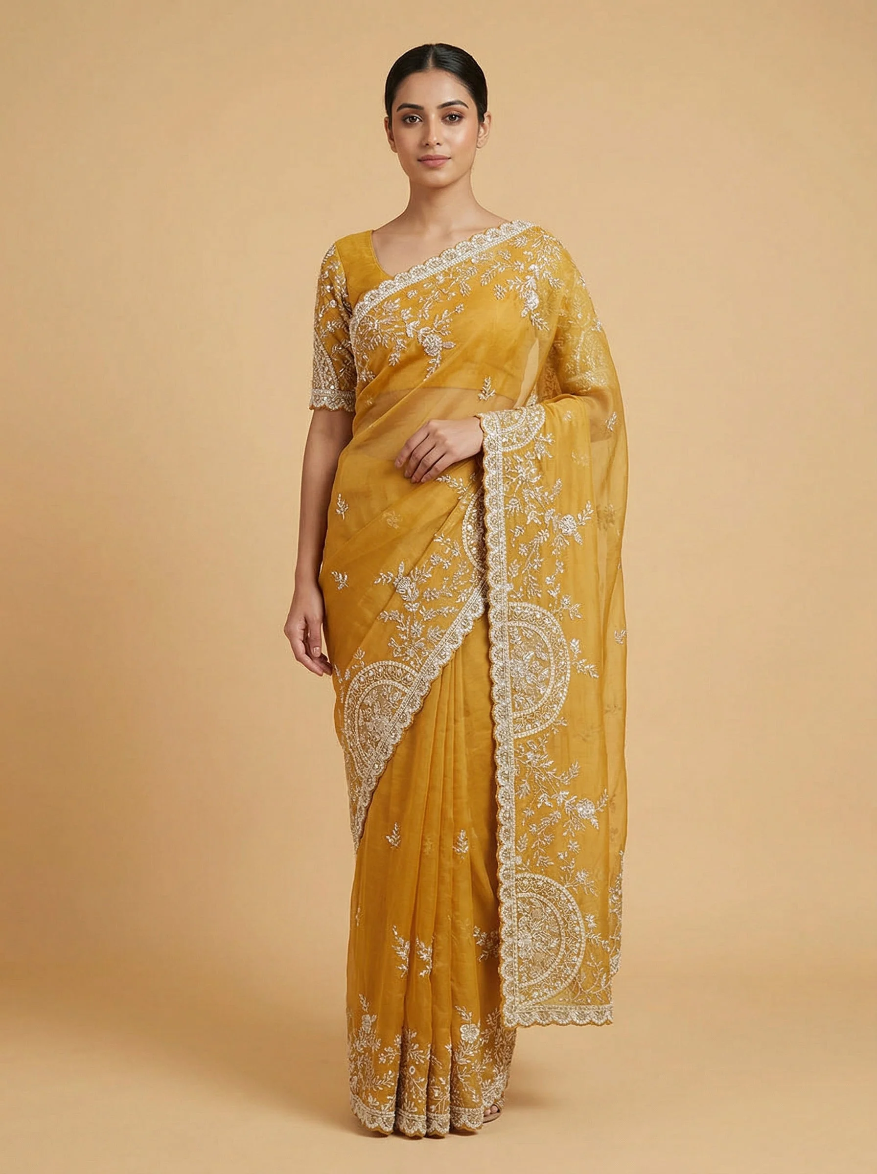 Glam Trophy Gold Embroidered Saree
