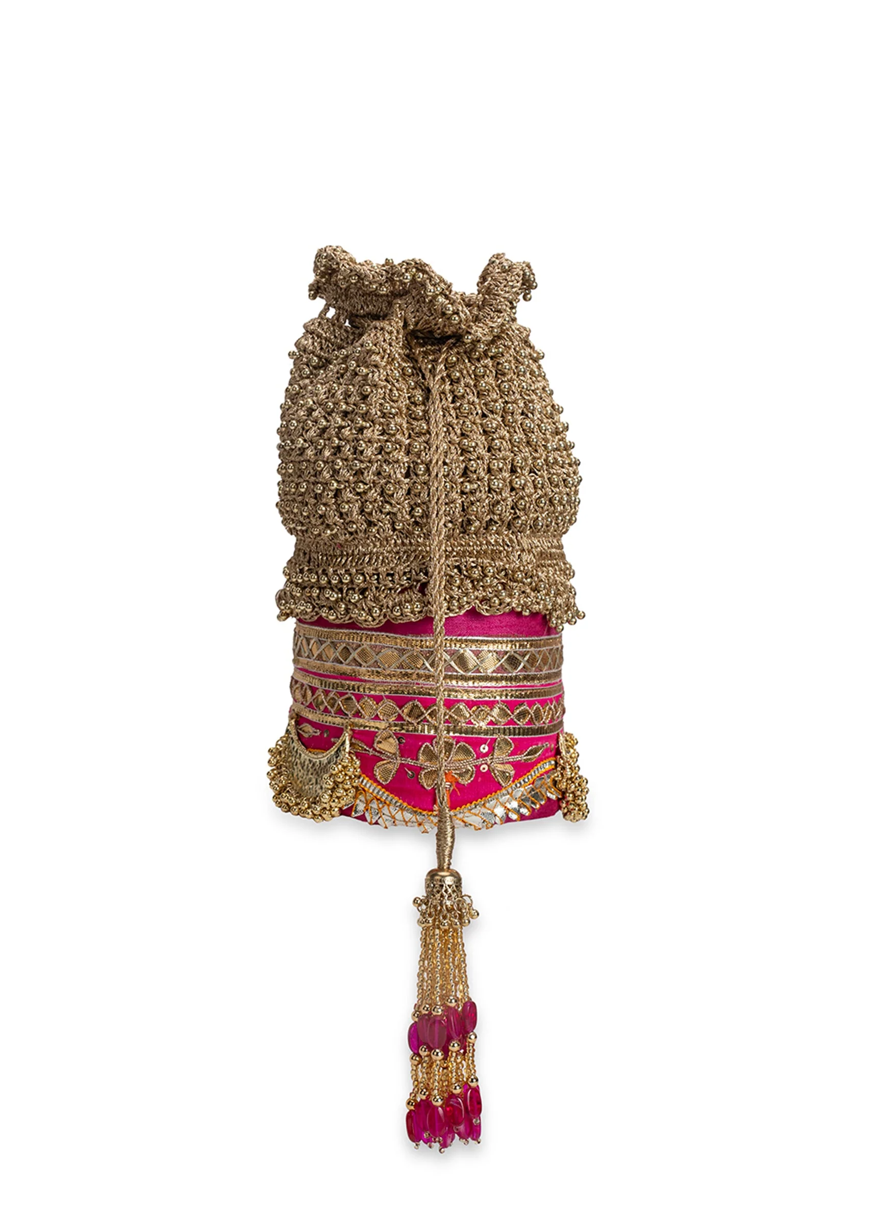Gold And Pink Lace Potli Bag - Image 6