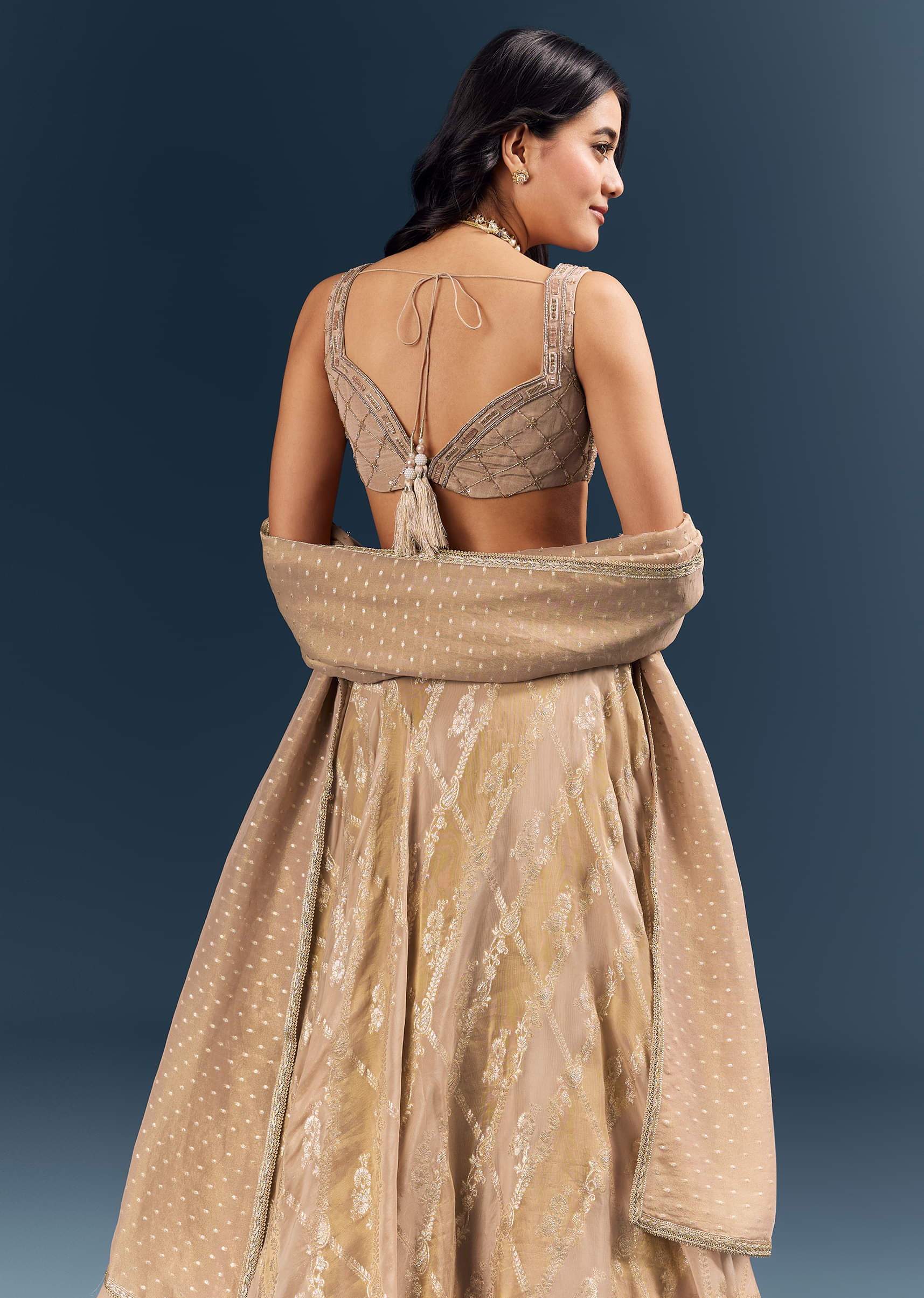 Gold Banarasi Silk Bridesmaid Lehenga With Heavy Hand Embroidery - Image 6