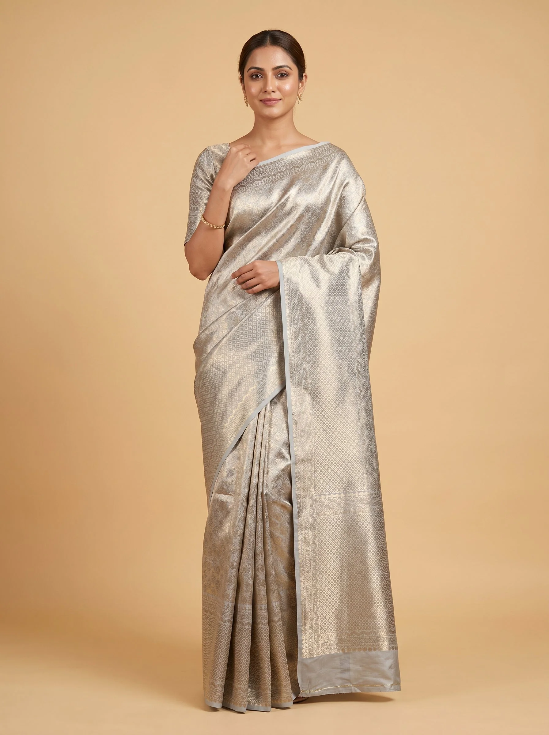 Gold Blue Dual Tone Handloom Saree