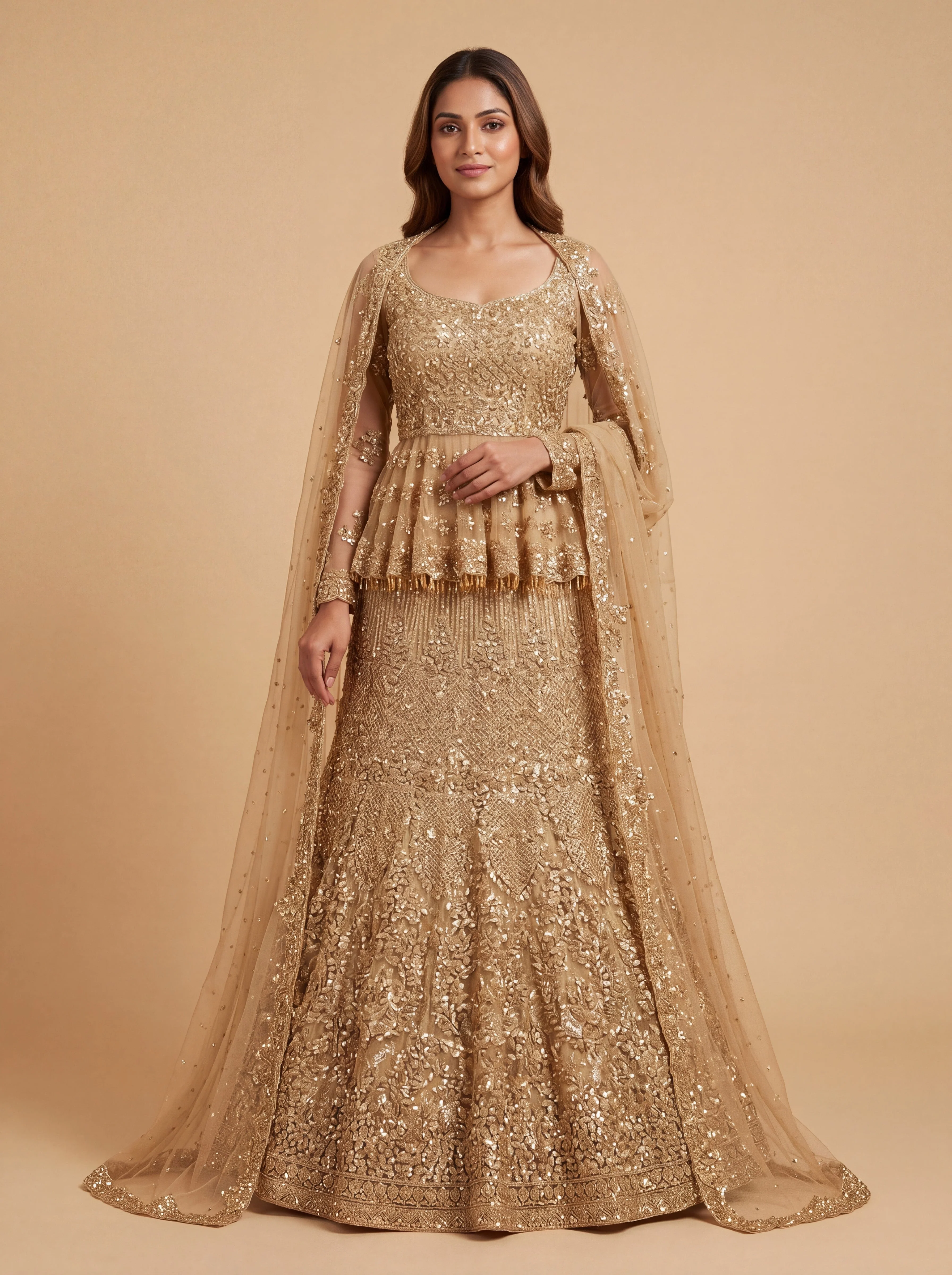 Gold Bridal Contemporary Opulent Lehenga