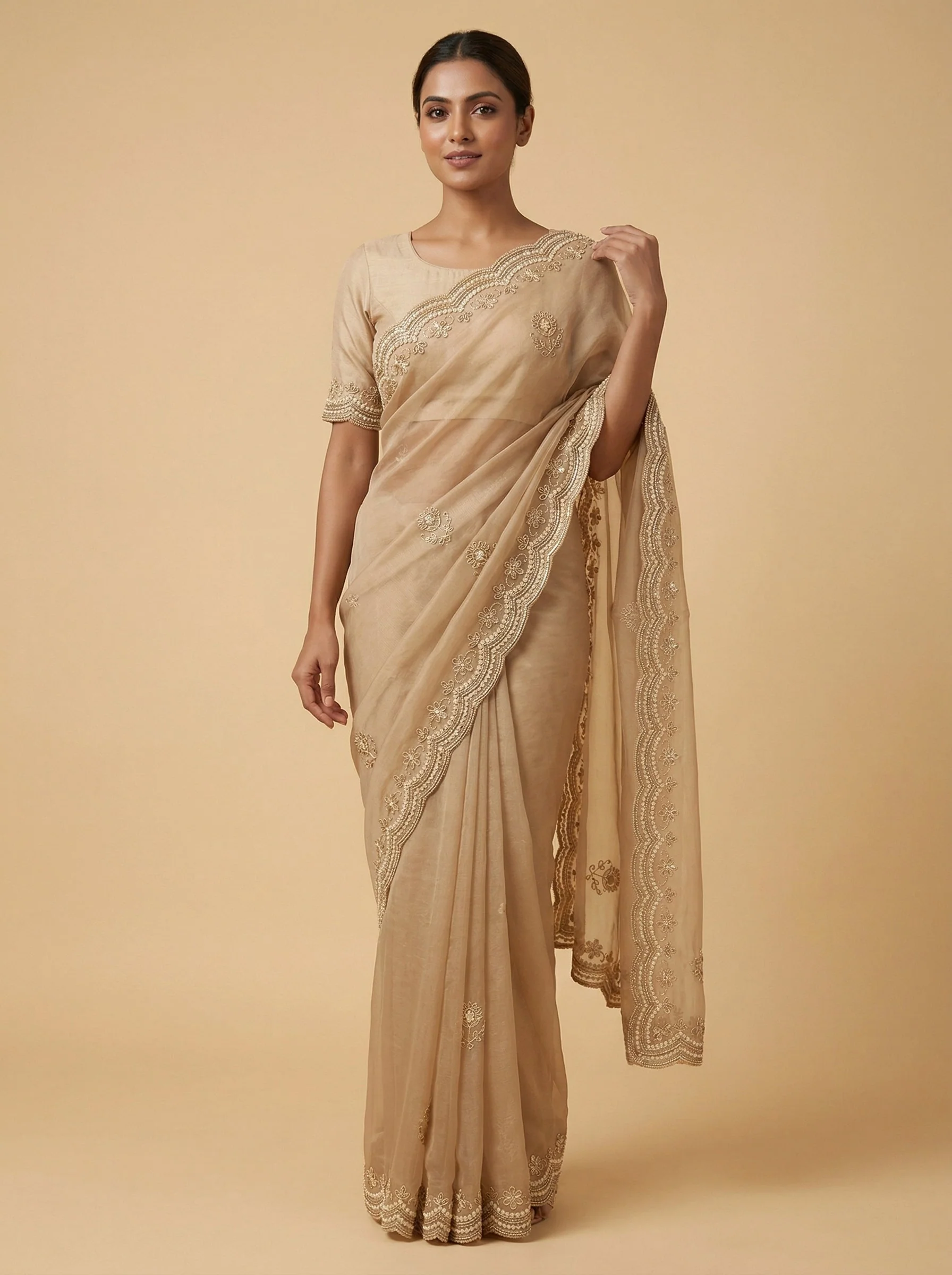 Gold Brilliant Embroidered Saree
