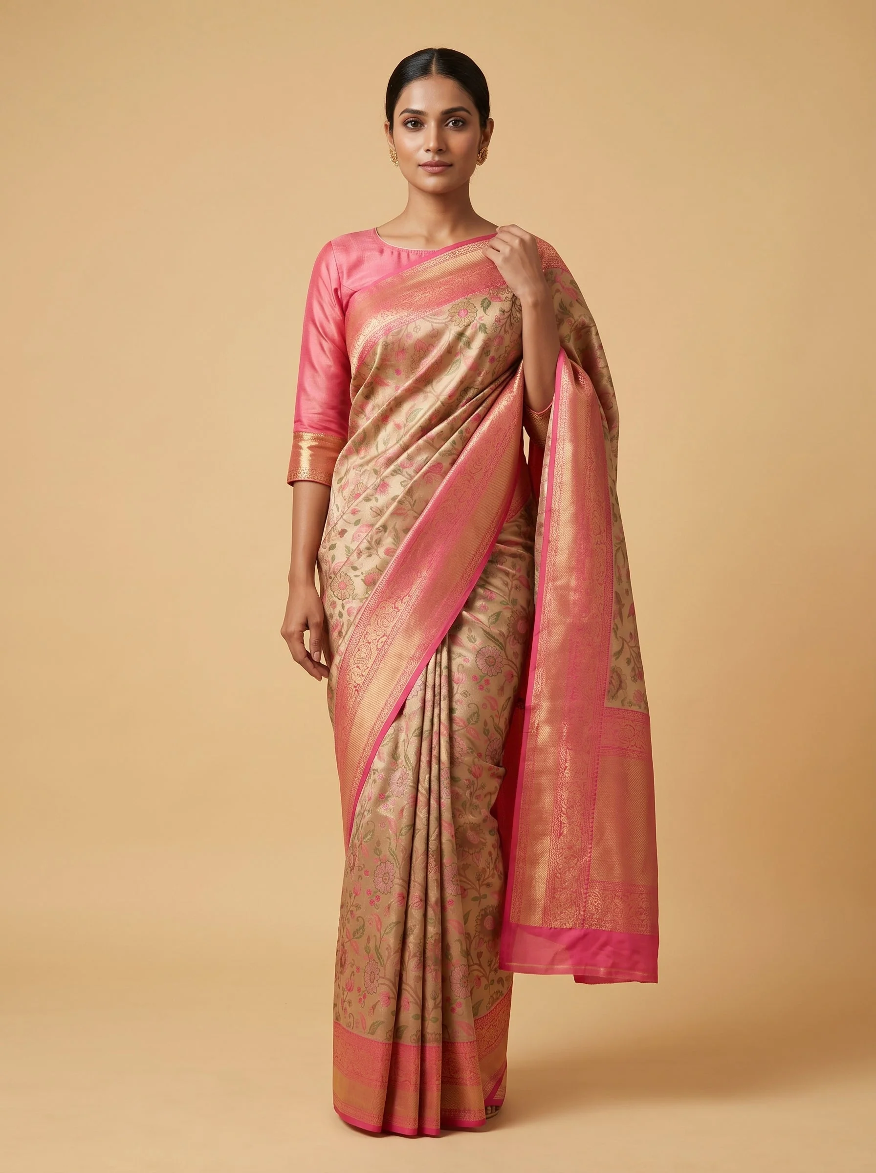 Gold Coral Warm Blend Handloom Saree