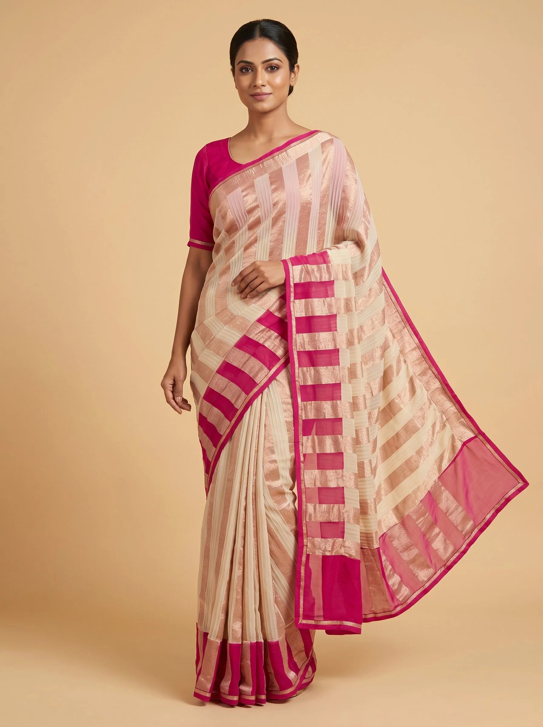 Gold Crimson Blend Embroidered Saree
