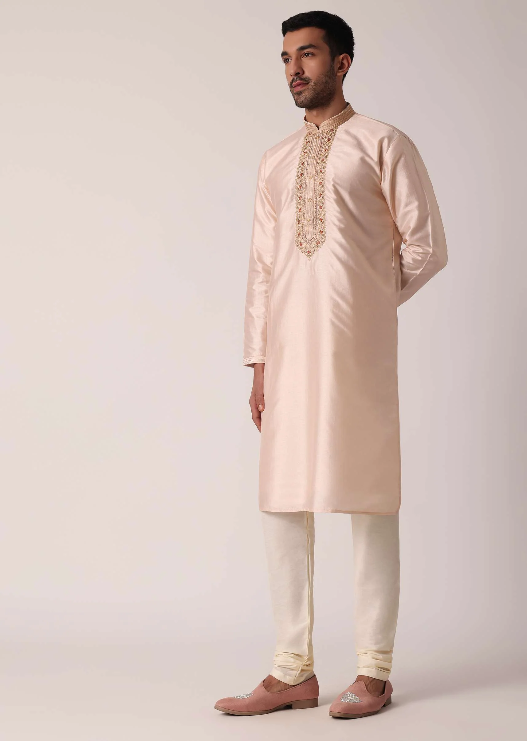 Gold Embroidered Kurta Set For Men - Image 4