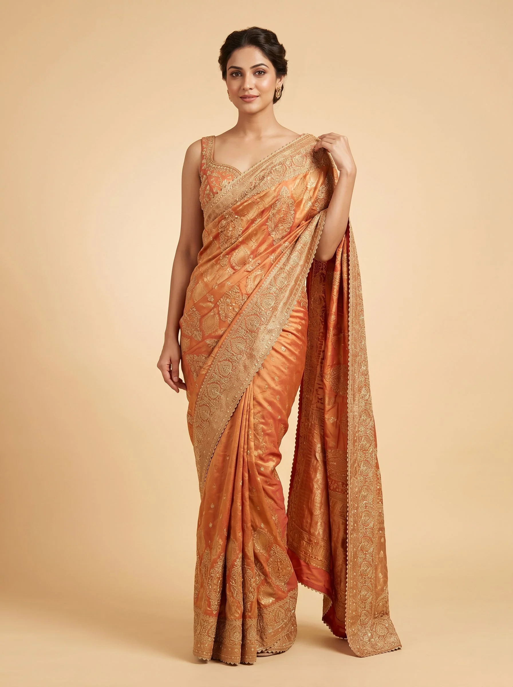 Gold embroidered saree with intricate work
