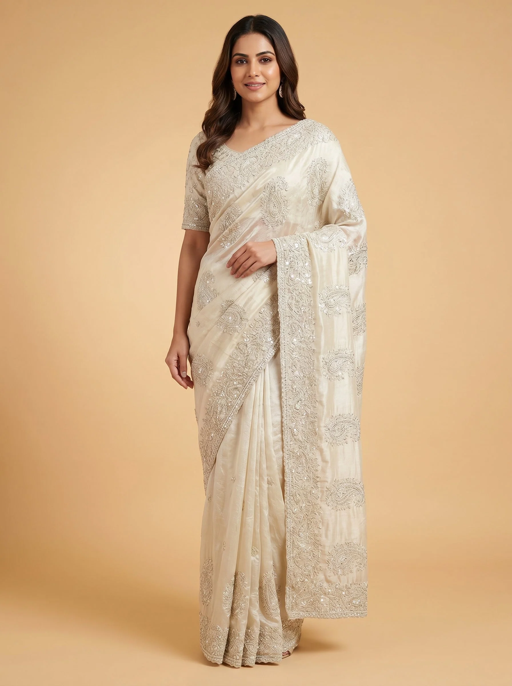 Gold embroidered saree with ornate border