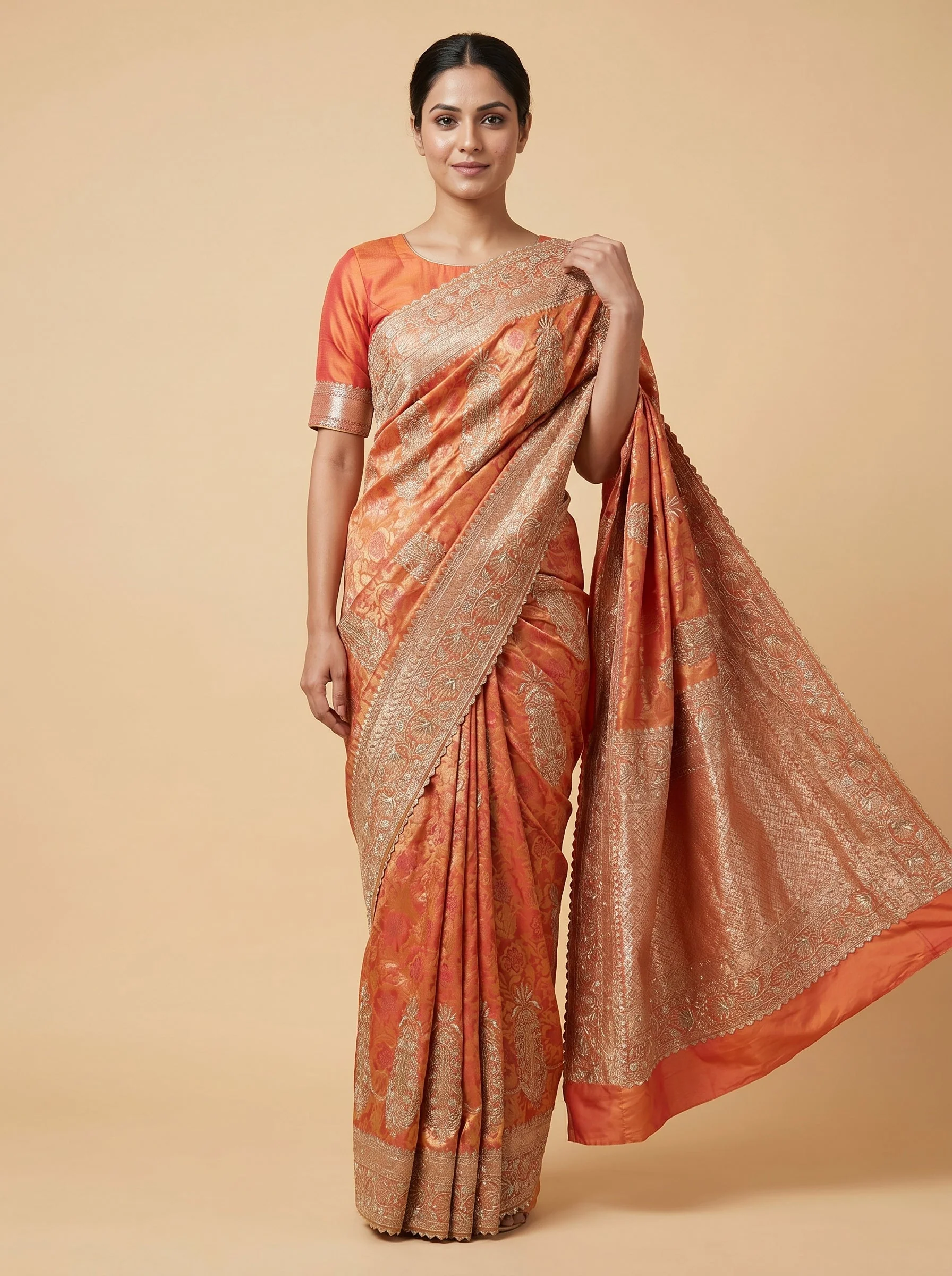 Gold embroidered saree with ornate finish